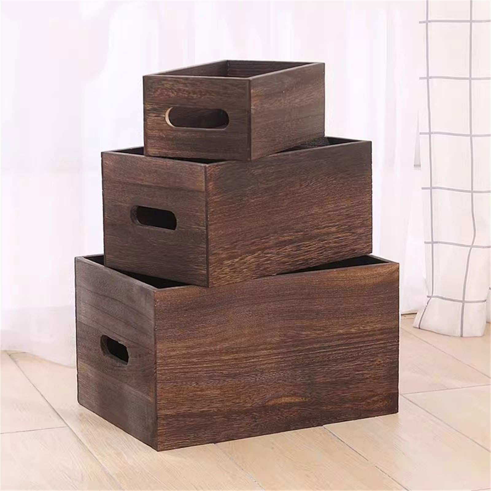 Unidad de estantería Caja organizadora de Discos Vinilo, estantería Madera con mostrador Retro, Caja Almacenamiento Asas Estantería(Pequeño)