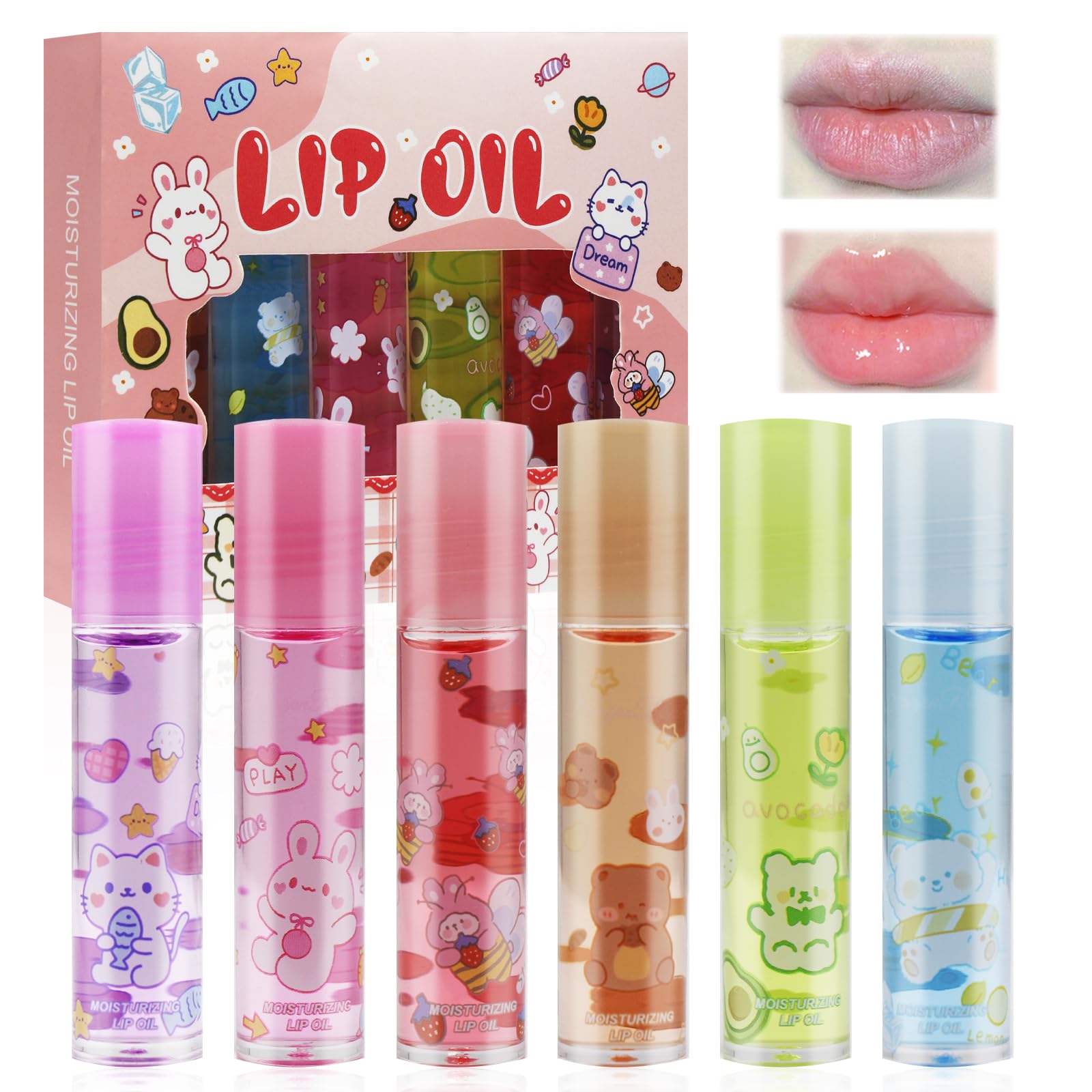 Brillo de Labios Enrollable, Aceite de Labios Transparente, Roll On Glitter con Purpurina para Niñas,Aceite De Brillo De Labios para Labios Más Suaves y Duraderos