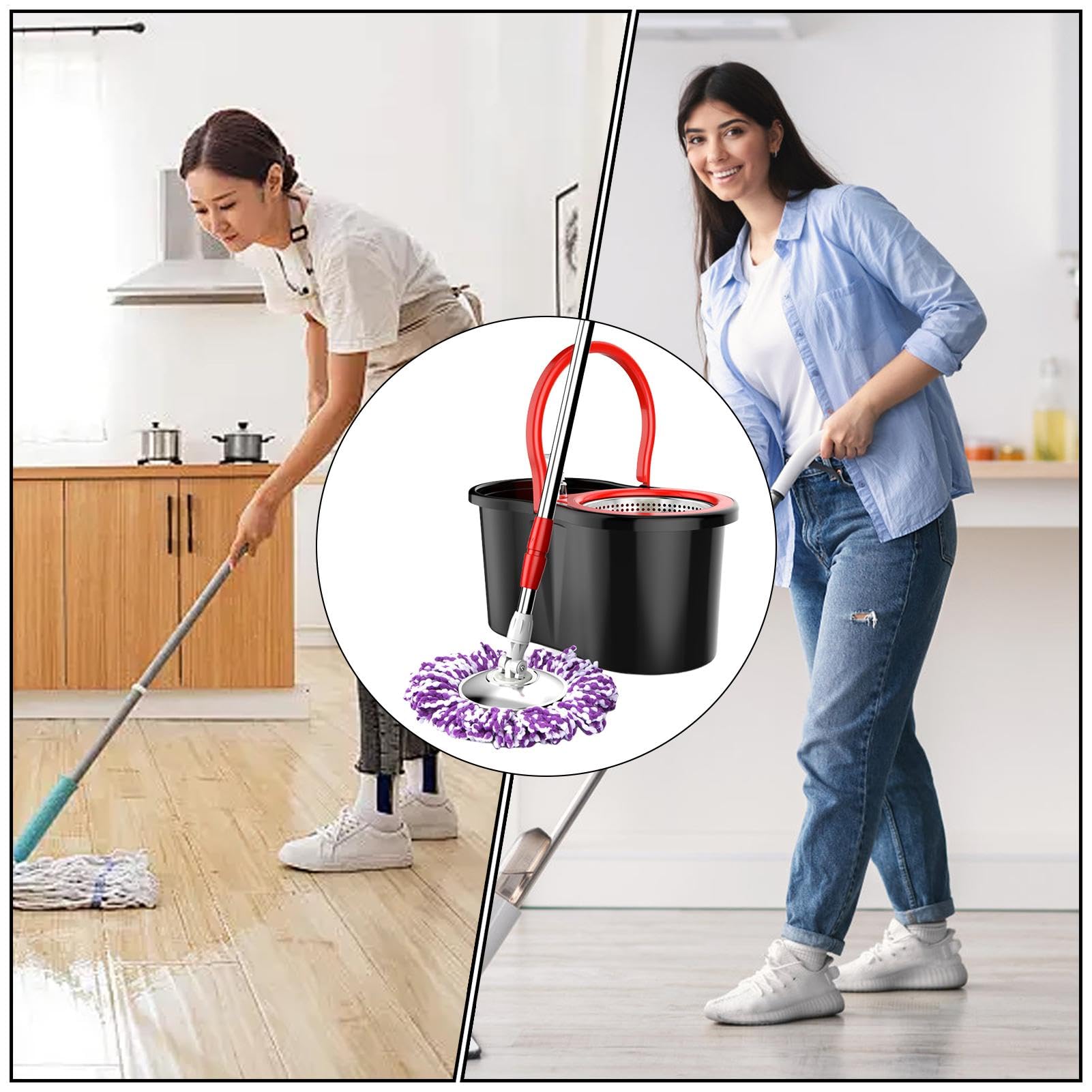 Fregona con Cubo, Juego De Fregona Y Cubo | De Trapeador De Microfibra | Ajustable para Limpieza De Pisos, De Limpieza De Cubo De Fregona Versátil, Juego De Cubo De Fregona De Limpieza Pa