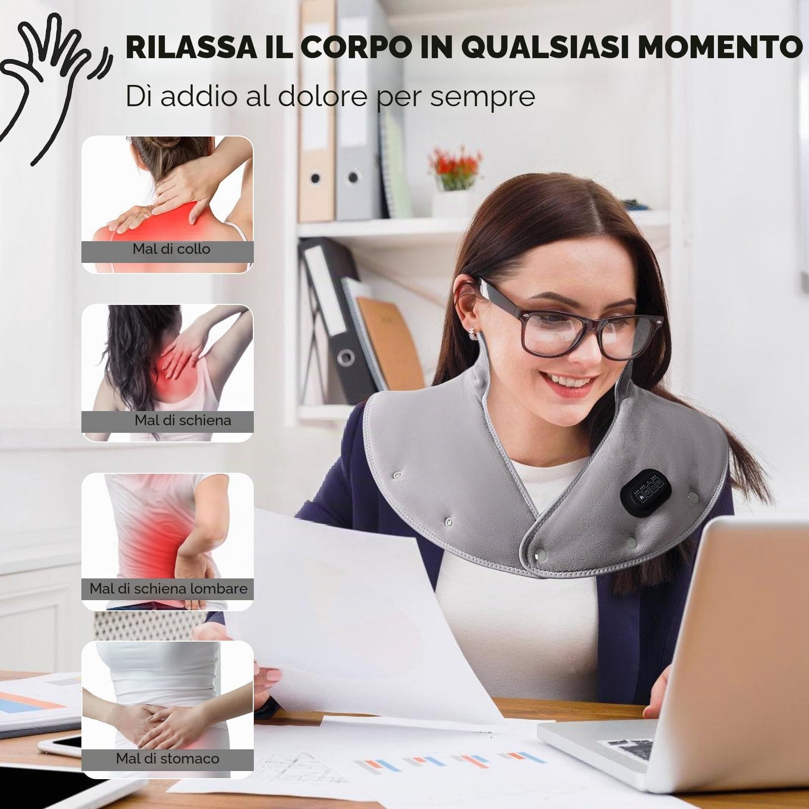 Scialle Termoforo per Collo e Spalle, Scialle Termoforo Elettrico | per il Collo-Tre Livelli di Riscaldamento, Massaggio e Modalità Timer, Ideale Come Regalo per Mamma e Papà