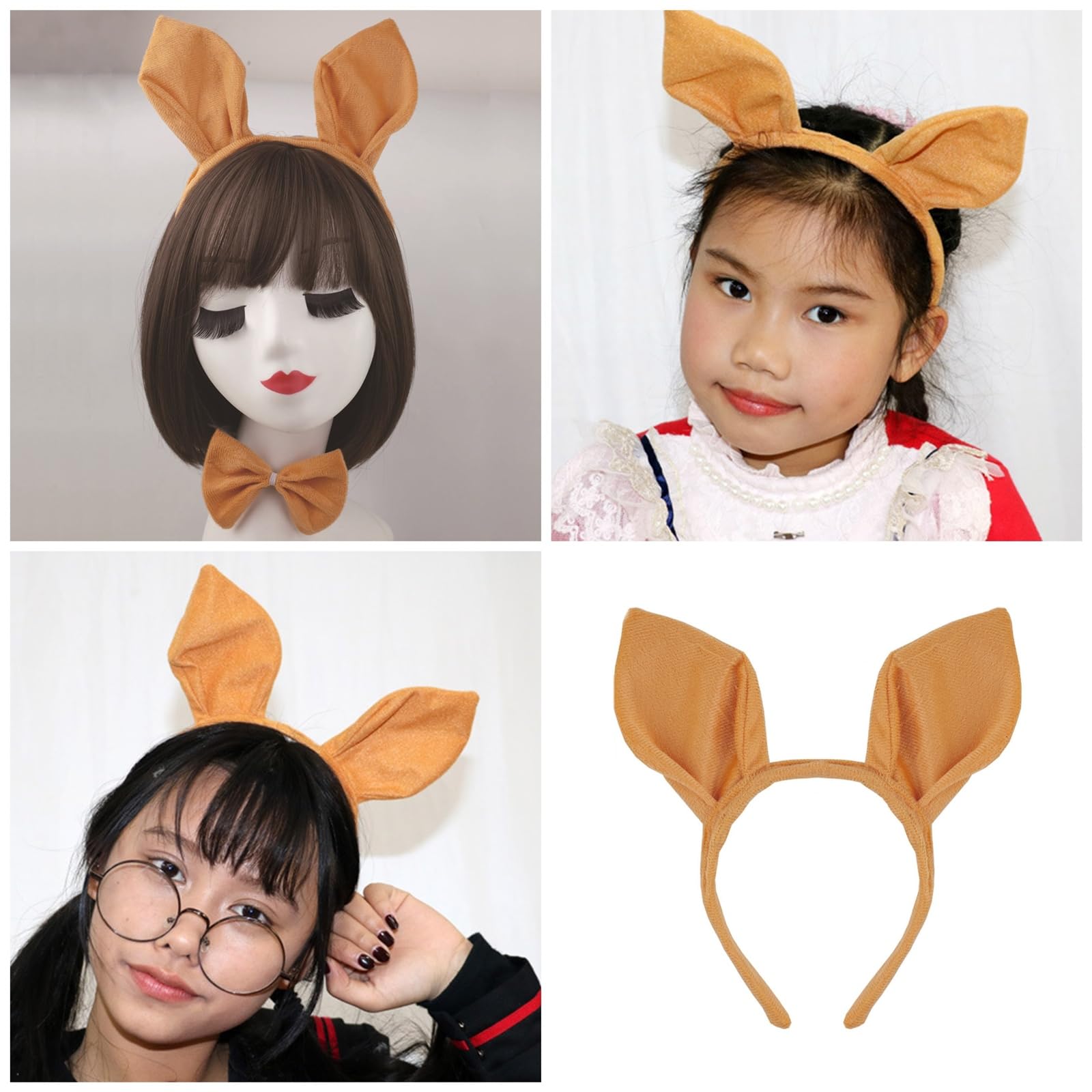 [Fpbiagoq] Conjunto de accesorios para disfraz de canguro para la cabeza con orejas de canguro con arco y nariz guantes cola accesorios