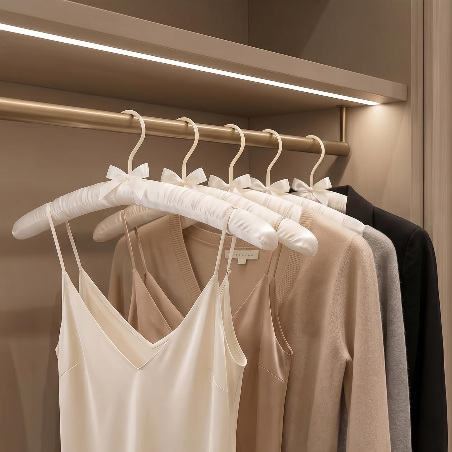 Tosnail 12 Stück Satin Gepolsterte Kleiderbügel, Schaumstoff Gepolsterte Kleiderbügel - Elfenbein