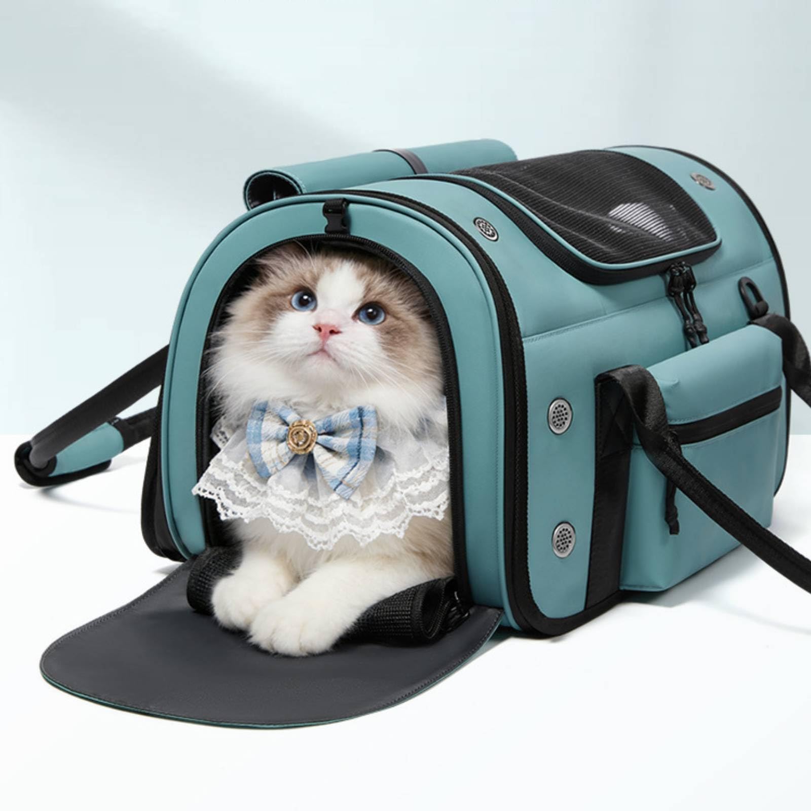 Transportín con Correa Hombro Plegable Transportadora con Correa Hombro Ventilado Bolsa Bolsillos para Perros Pequeños, Gatos, Viajes, Avión, Array, Blanco Arroz, 20 Pulgadas