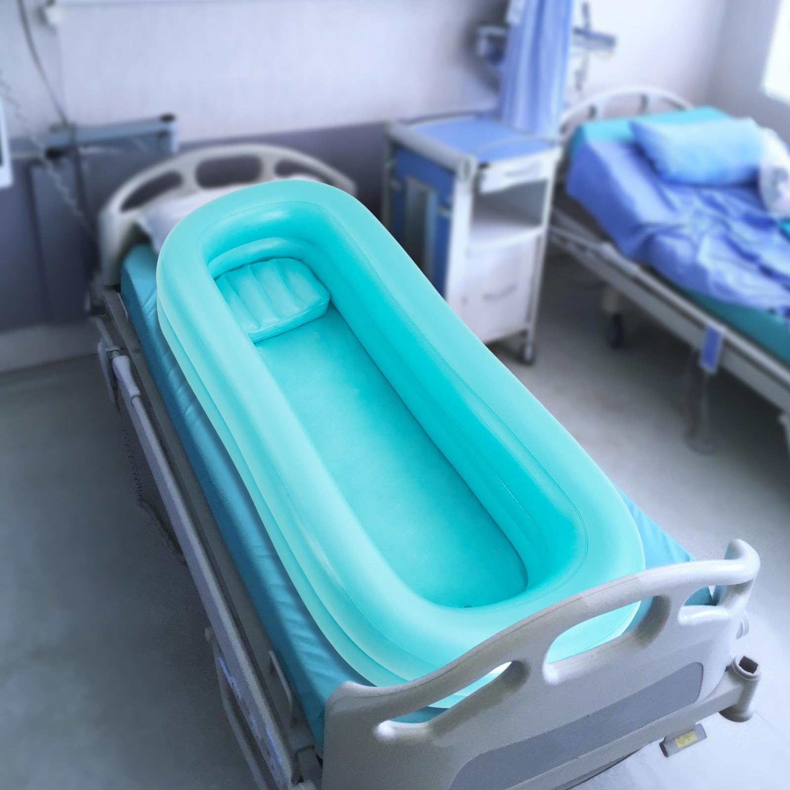 Cama de ducha inflable para el baño, ayuda para el baño, para personas mayores, para personas mayores, higiénica, ahorra espacio, con bolsa de agua, manguera para pacientes discapacitados, hogar y