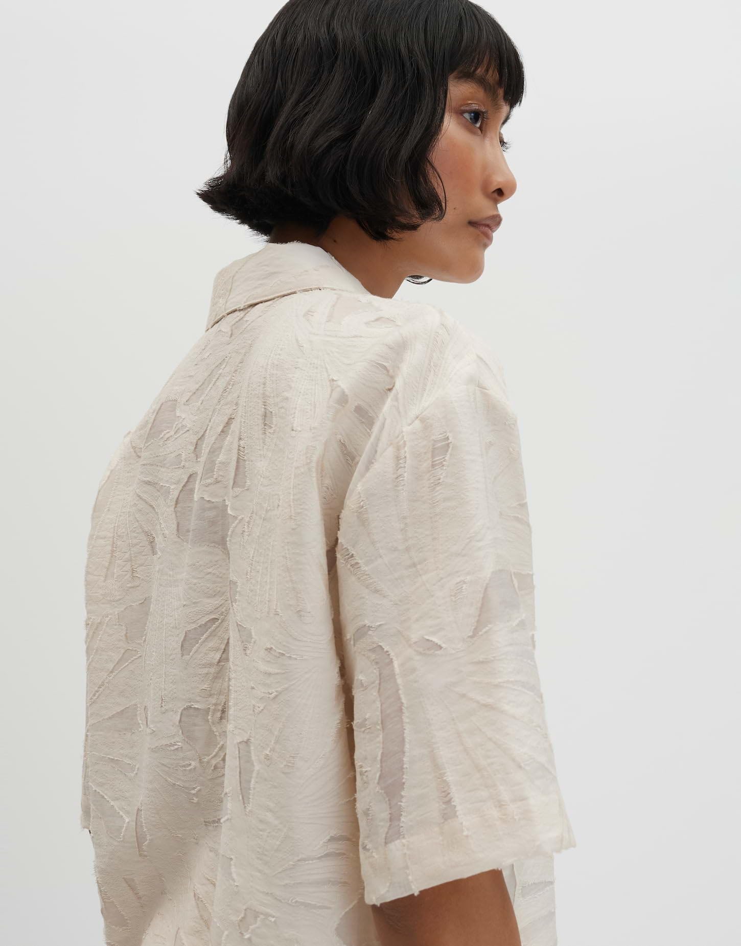 someday Damen Kurzarmbluse | Boxy Hemdbluse mit feinem Fil Coupé Muster Regular Fit