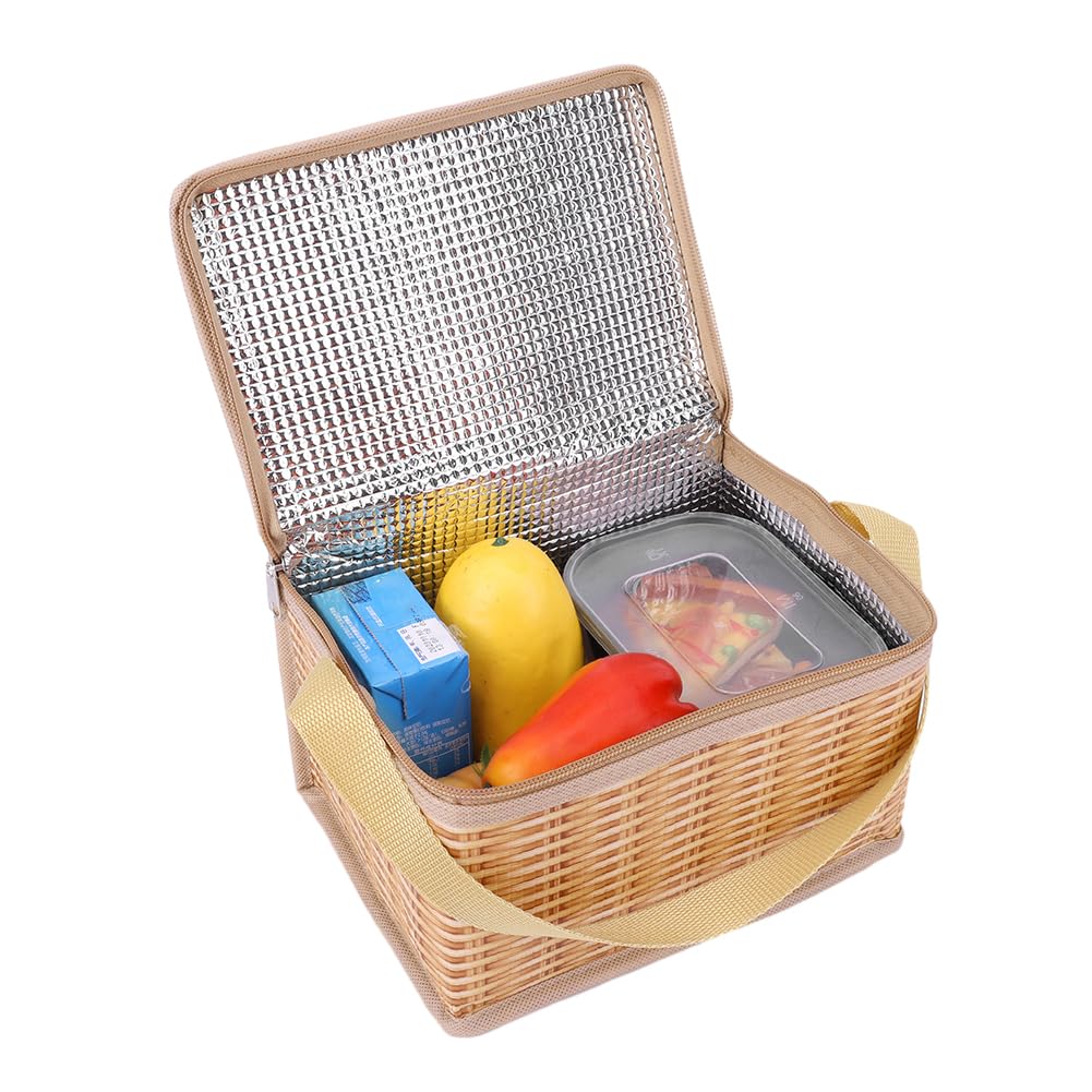 Fiorky Soft Cooler Backpack with Hard Liner, Outdoor Wicker Rattan Picnic Bag Waterproof Tableware Camping Picnic Baskets for Picnic, Camping, Outdoor, Valentine Day, Thanks Giving, Birthday