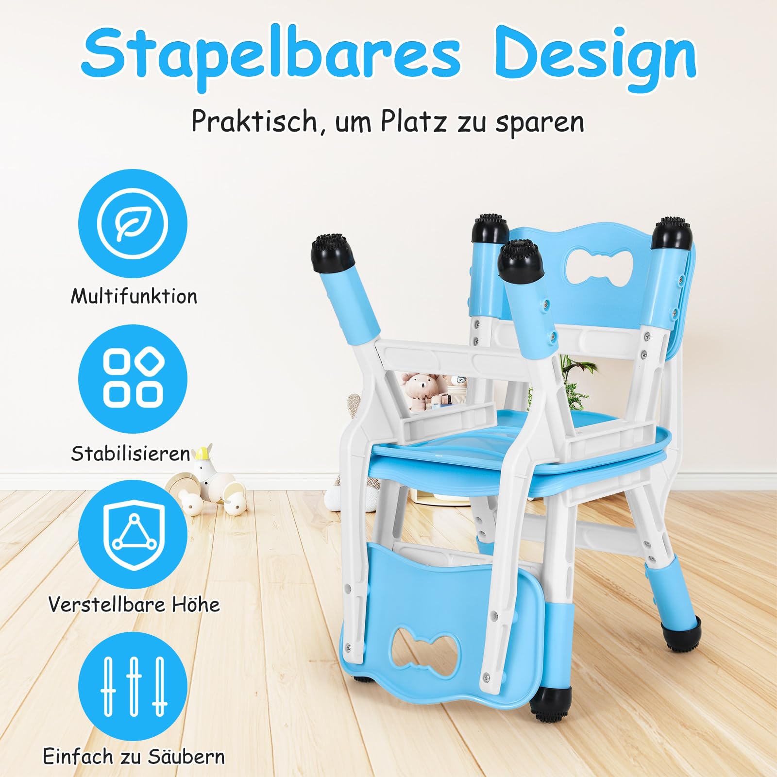 Silla Infantil Plastico Altura Regulable 100kg para Niños Mayores de 2 Años Azul