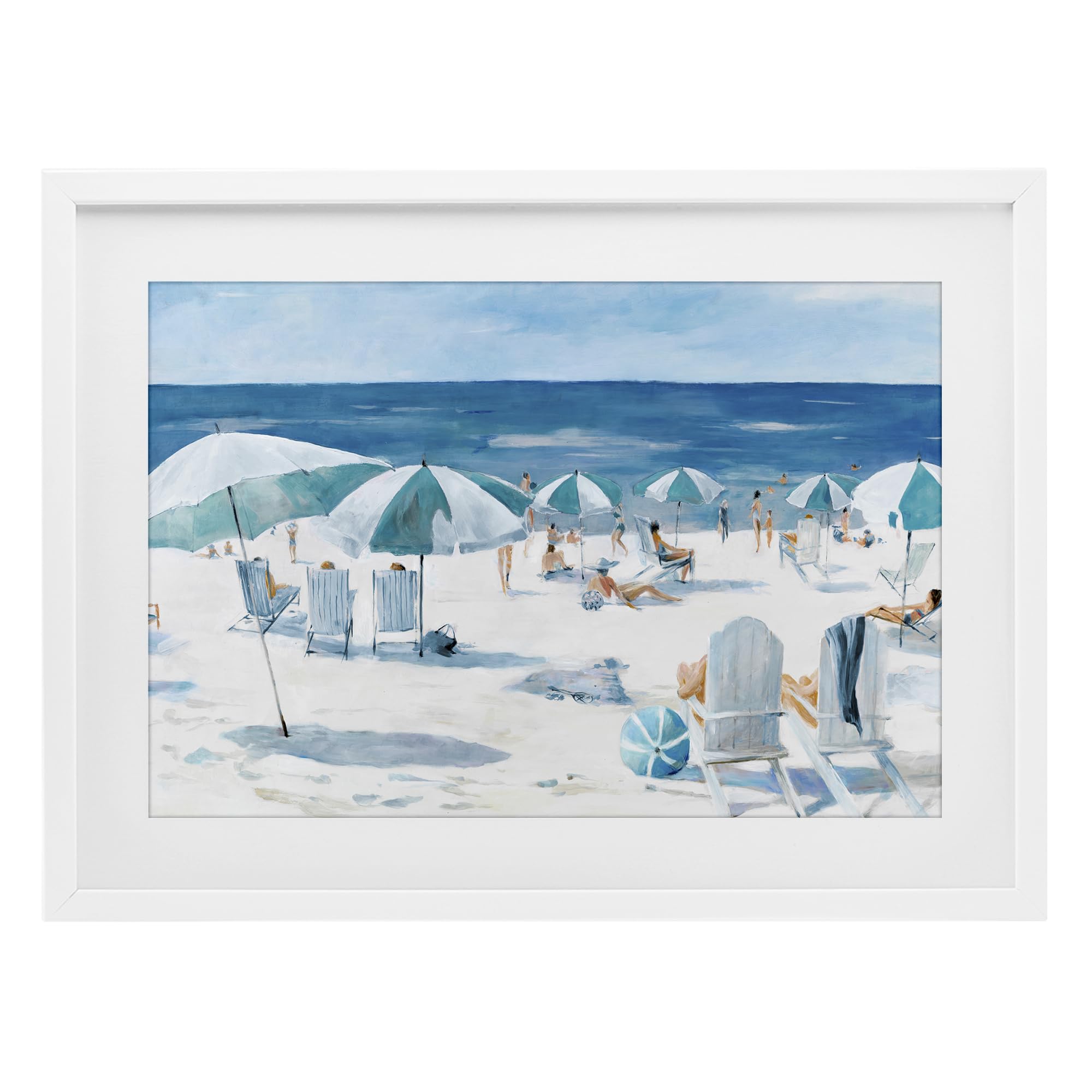 Stupell Industries Summer Beach Umbrella 'Umbrella Beach Coastal Scene', Framed Print Under Glass, White, 20 X 14