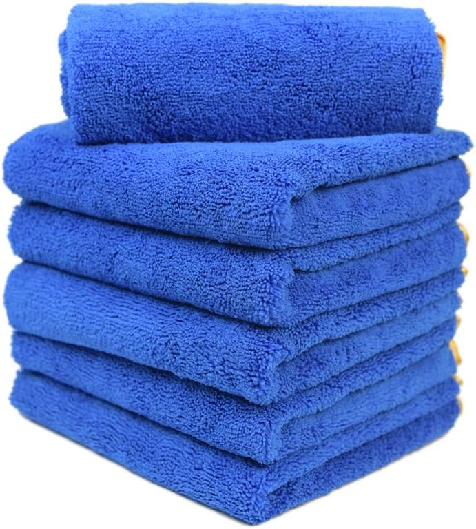 CARCAREZ Microfiber Car Drying Towels, 16x24 Inch Large Car Wash Detailing Buffing Polishing Towel with Microfiber Cloth, (Pack of 6, Blue)