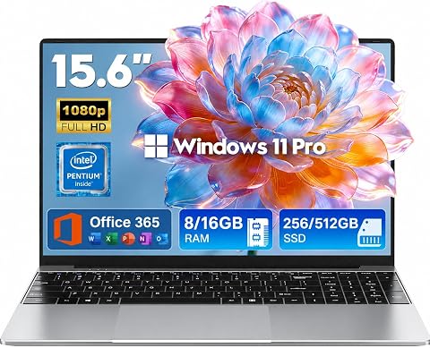 2026 15.6" Windows 11 Pro Laptop with Office 365, 8GB RAM, 256GB SSD, Intel Pentium