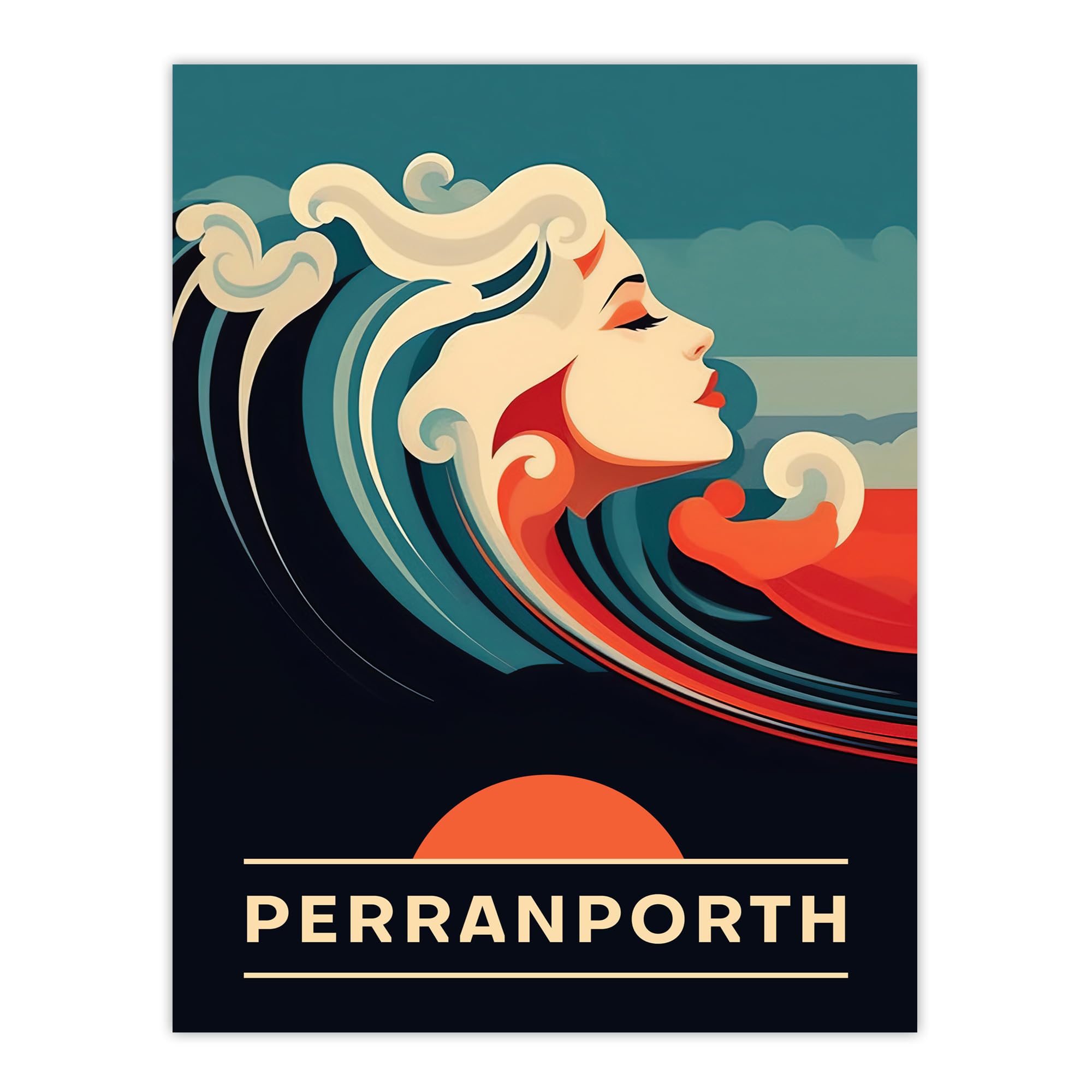 Artery8 The Seaside Calls Perranporth Beach England UK Sunset Woman of the Waves Sea Siren Ocean Extra Large XL Wall Art Poster Print