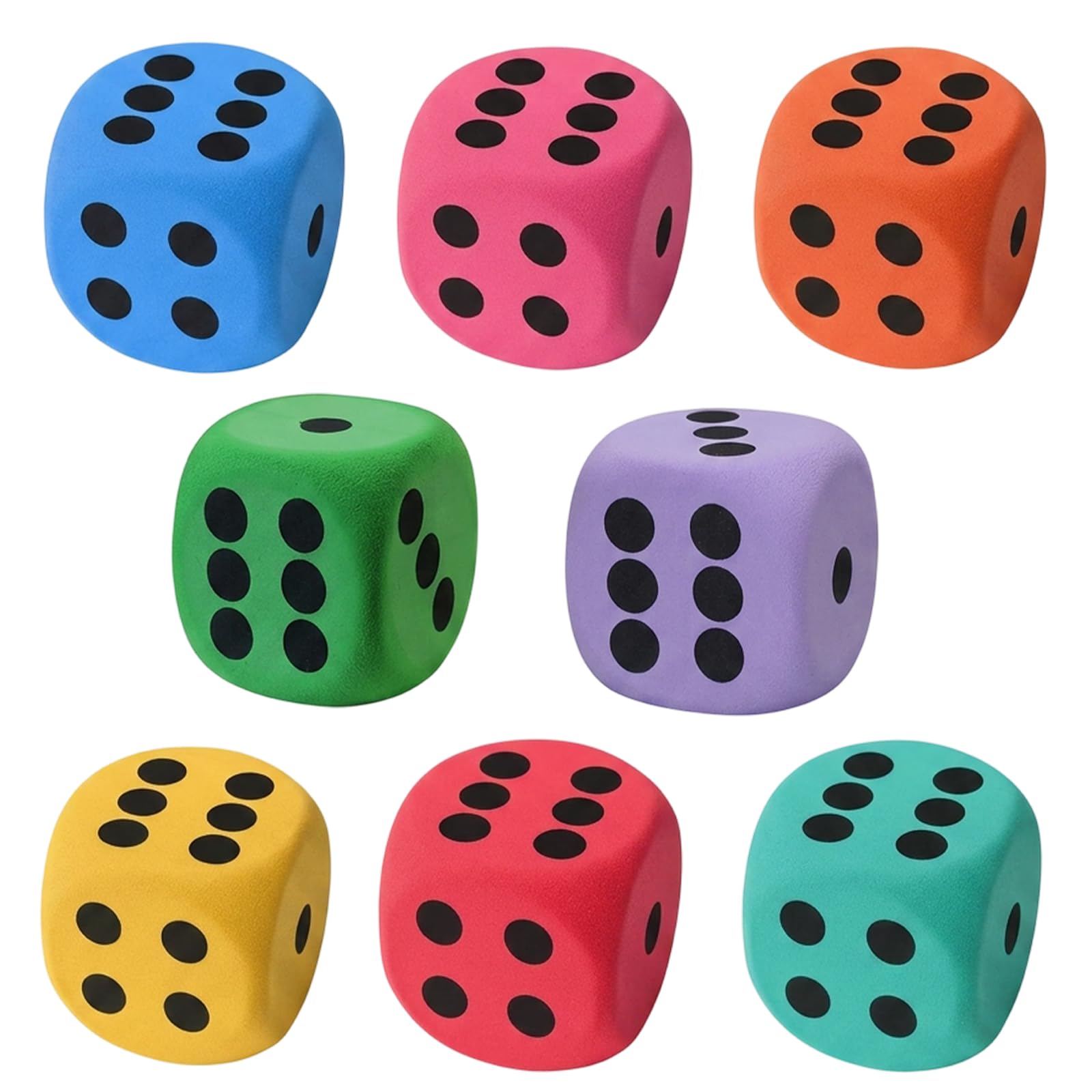8 PCS 3.8CM Large Dice Set, Dice Games, Foam Dice, Round Corner for Party Activities Family Game Night Team Building Exercises Stress Relief and Enhancing Intelligence