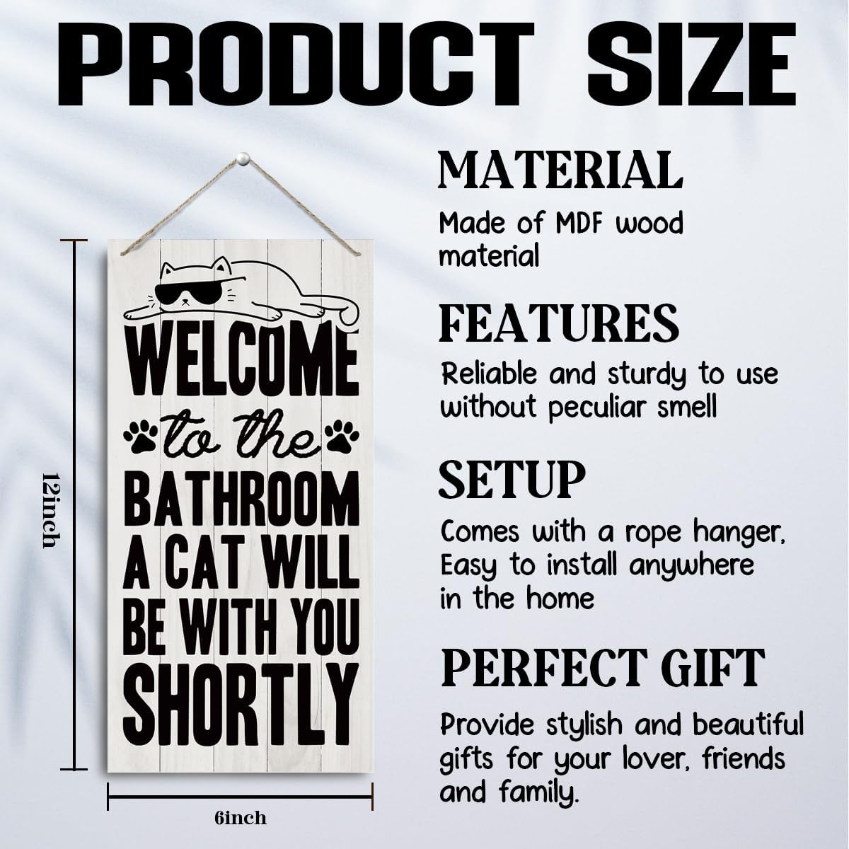 Funny Bathroom Wooden Decor, Cat Bathroom, Cat lover Gifts, Washroom Wall Art, Vintage Wall Art Toilet Restroom Home Decor, Hanging wooden plaque Sign, 11.8 * 5.9 Inch, Housewarming Gift - Image 2