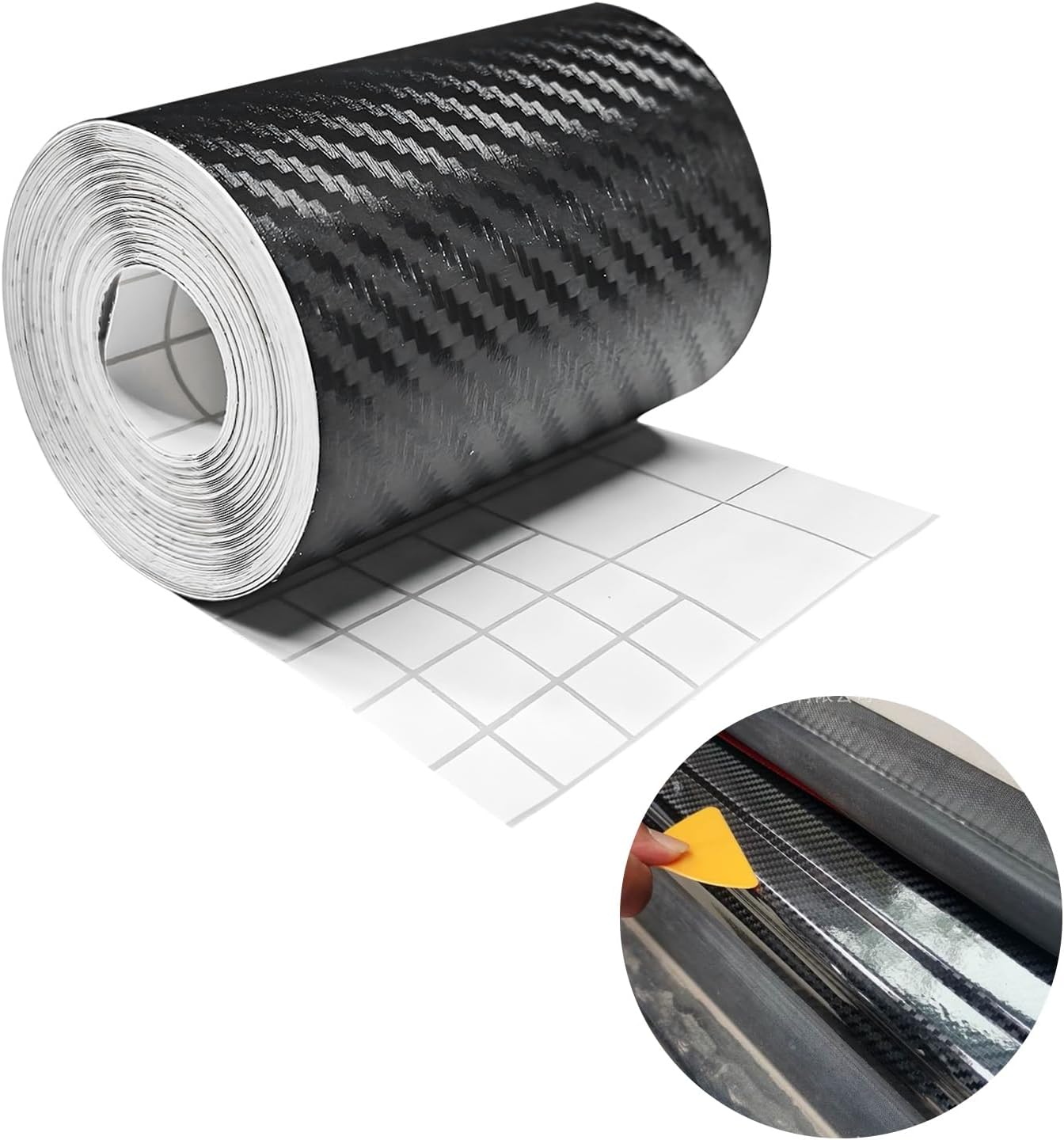 Wevdn 3D Carbon Fiber Vinyl Tape, 3 Inch×23ft Carbon Fiber Wrap Auto Door Edge Window Trim Detailing Tape, Anti-Scratch Self Adhesive Auto Door Entry Guards Vinyl Overlay Wrap Roll