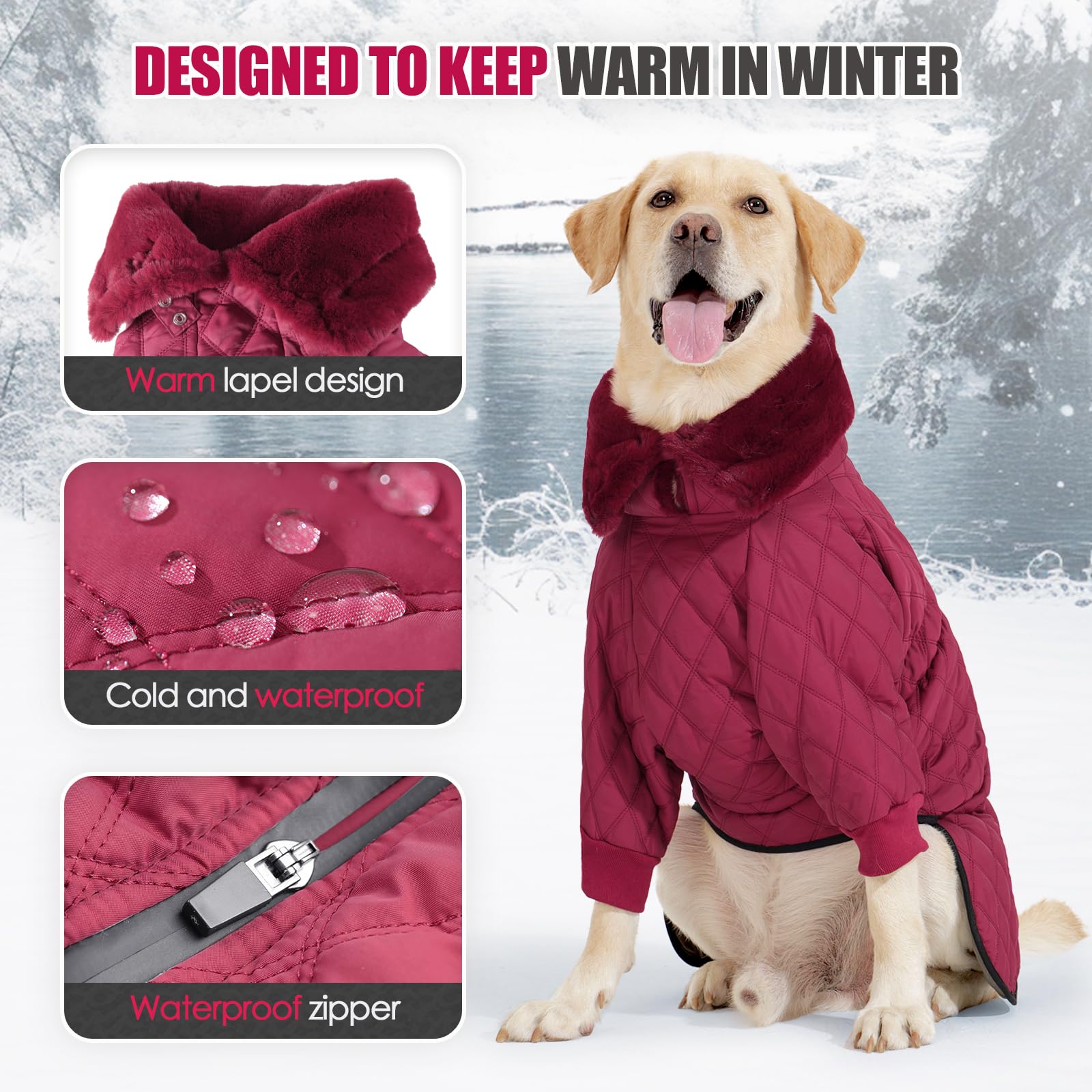 Chaqueta de Invierno para Perros, Ropa para Perros con Clima frío, Chaqueta de Nieve para Perros, Mono cálido con Cuello Alto, Chaqueta de plumón para Cachorros, Abrigo Acolchado