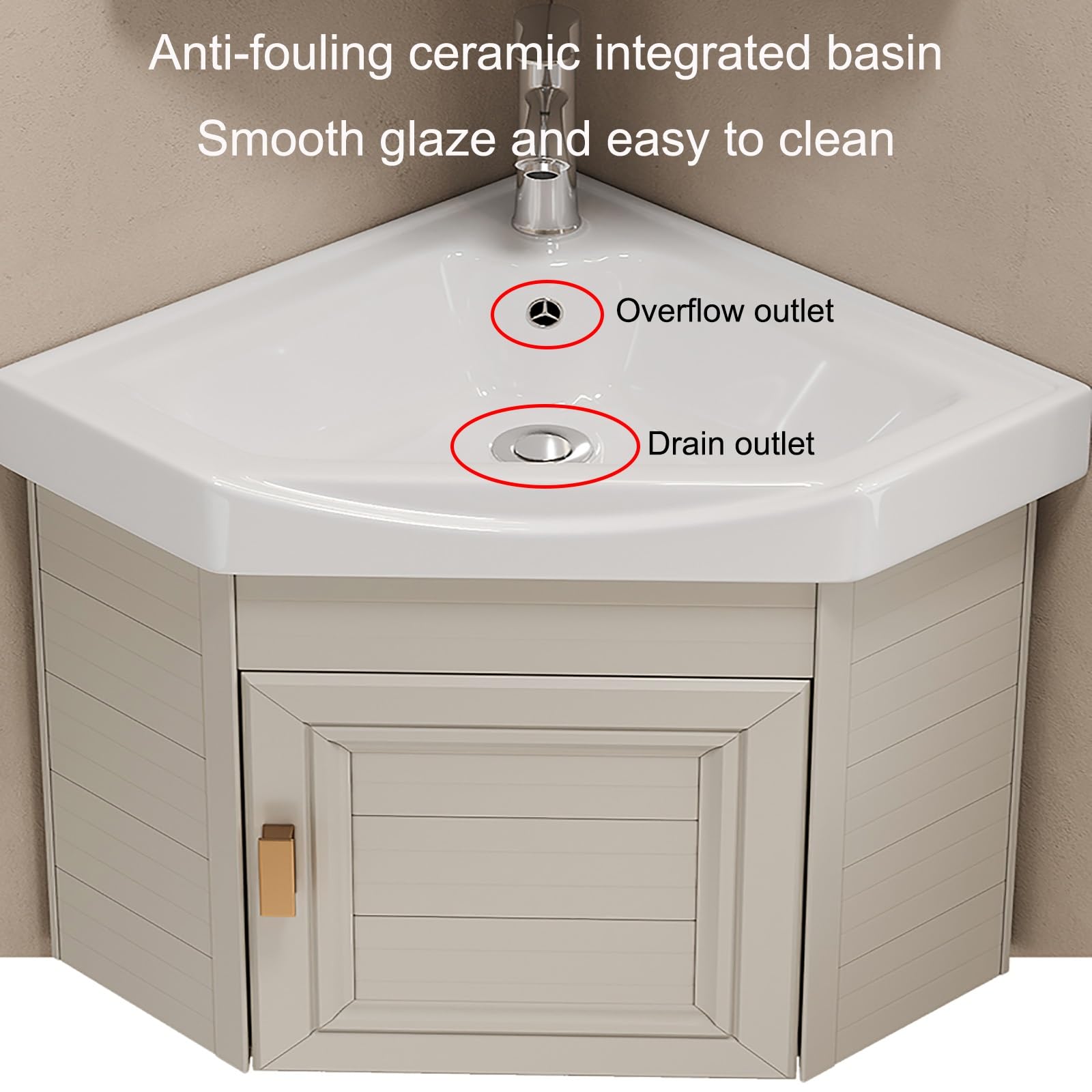 Eckwaschbecken Mit Unterschrank, Wandmontiertes Keramik Waschbecken, Badezimmer-Waschbecken, Mit Wasserhahn, Badunterschrank Waschbecken, Badmöbel-Set, Für Badezimmer(Gray,48cm/18.9in)