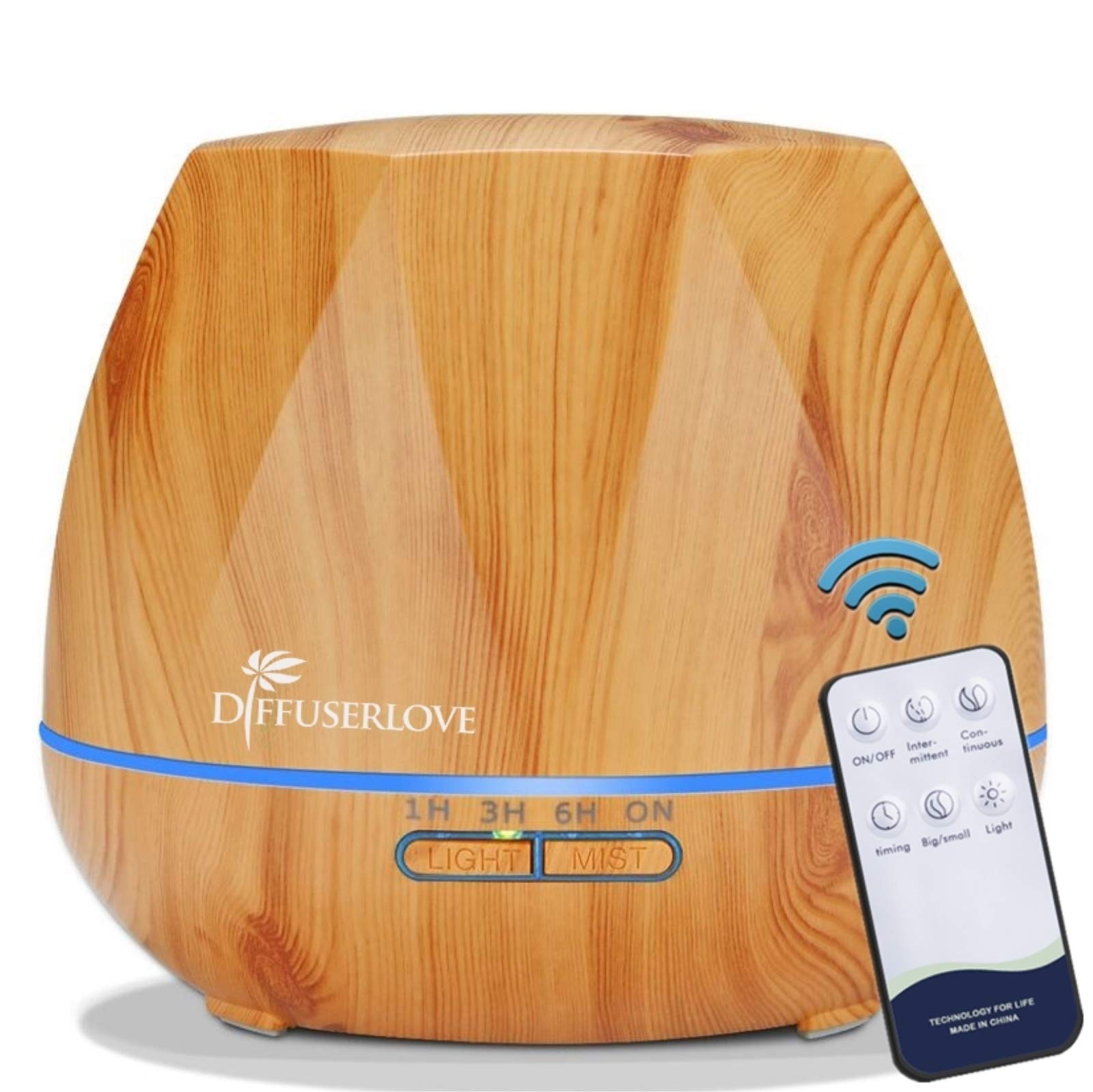 Diffuserlove Essential Oil Diffuser 550ml Cool Mist Humidifiers Remote Control Diffuser Auto Shut-Off, 7 Color LED Lights Aromatherapy Diffusers for Home Yoga Office Kitchen