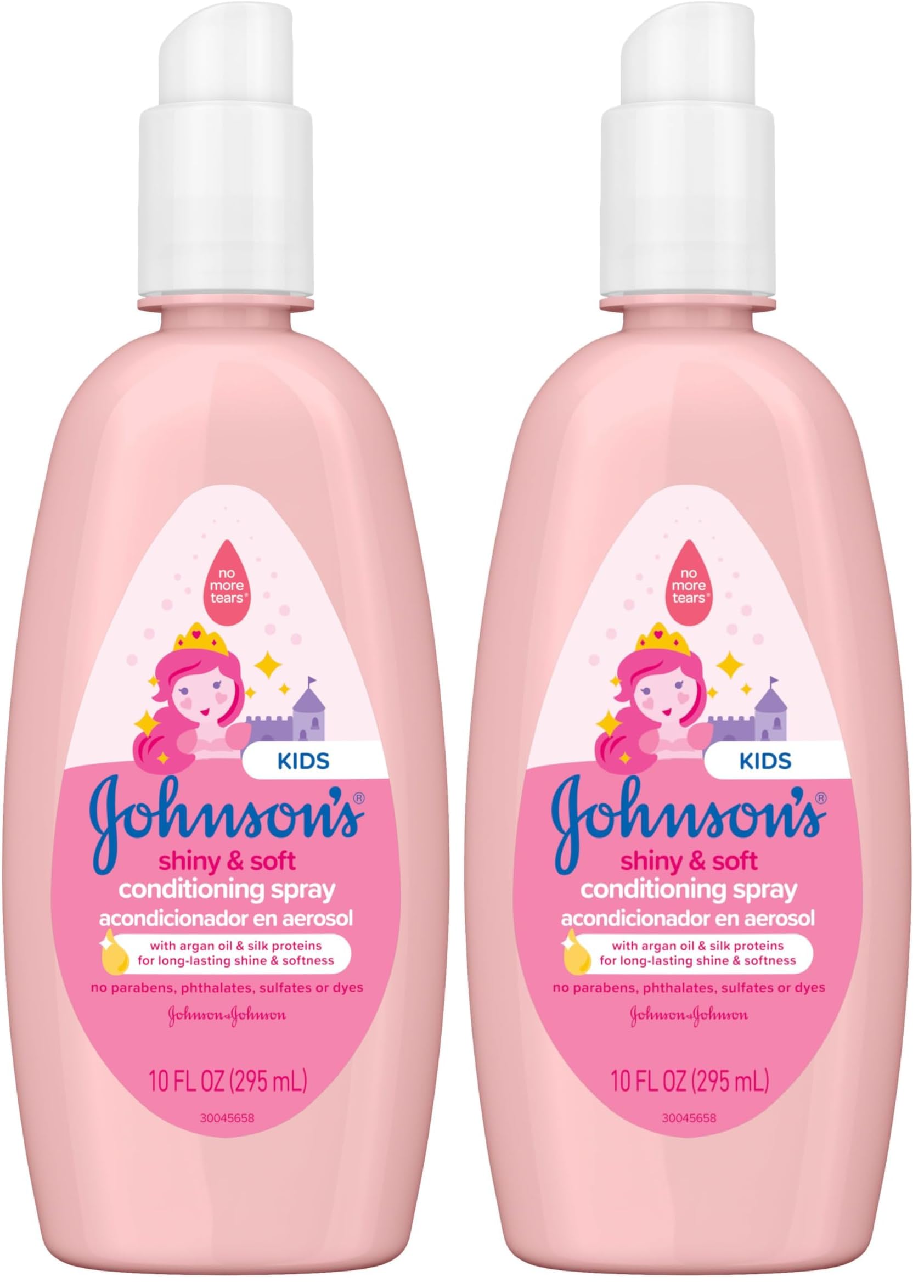 Johnson's Kids Shiny &amp; Soft Hair Conditioning Spray with Argan Oil &amp; Silk Proteins, Tear-Free Conditioning Spray for Shine &amp; Softness, Gentle for Toddler Haircare, 10 fl. oz (Pack of 2)
