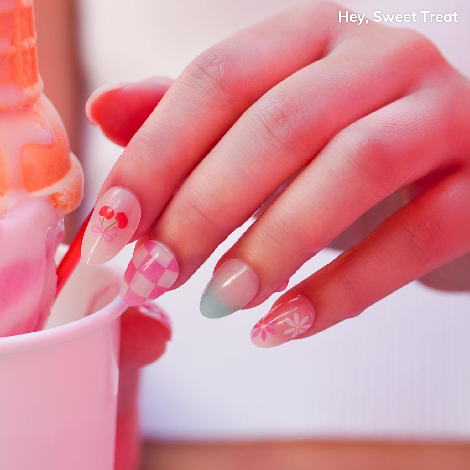 Essentials Bundle - Semi Cured Gel Nail Strips (Hey, Sweet Treat) + Got to Go Remover [2 Pack]