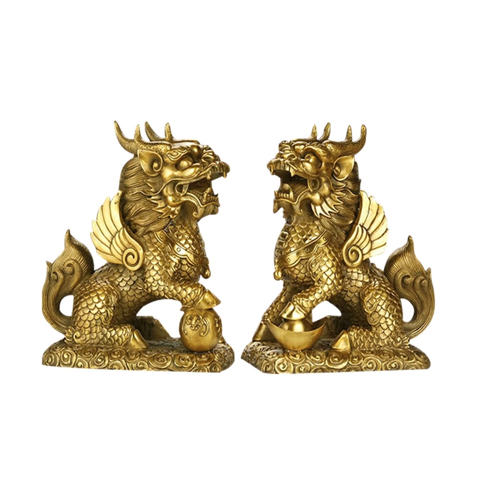 SnamicE Sculpture Decor Brass Kirin Ornaments 2pcs Gossip Kirin Home Accessories Office And Living Room Crafts, A Statue Decoration,