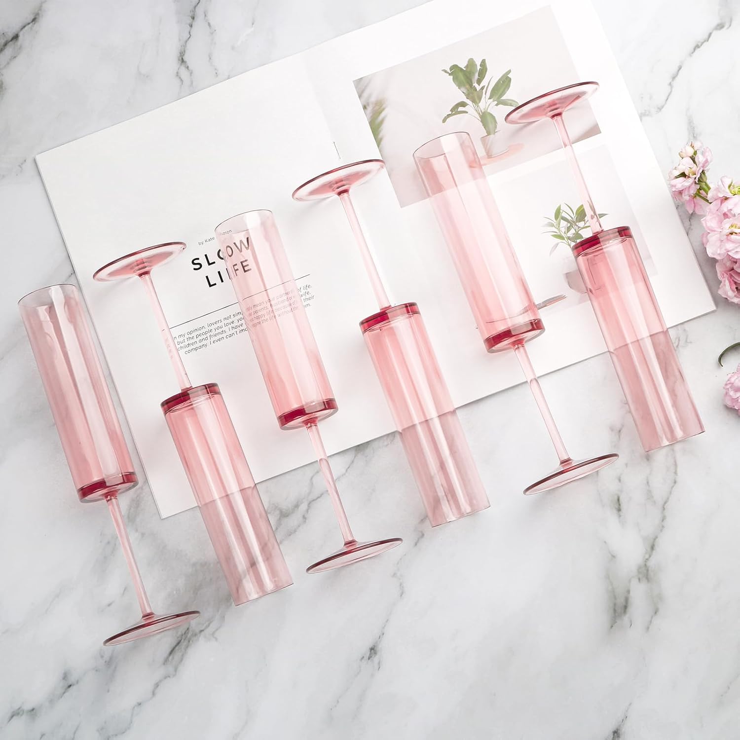 24 Pieces Acrylic Pink Champagne Flutes 5.4 OZ Square Champagne Glasses Stemmed Coupes Reusable Wedding Toasting Glasses Rose Bride Wine Glasses For Birthday Party Wedding Anniversary Christmas - Image 4