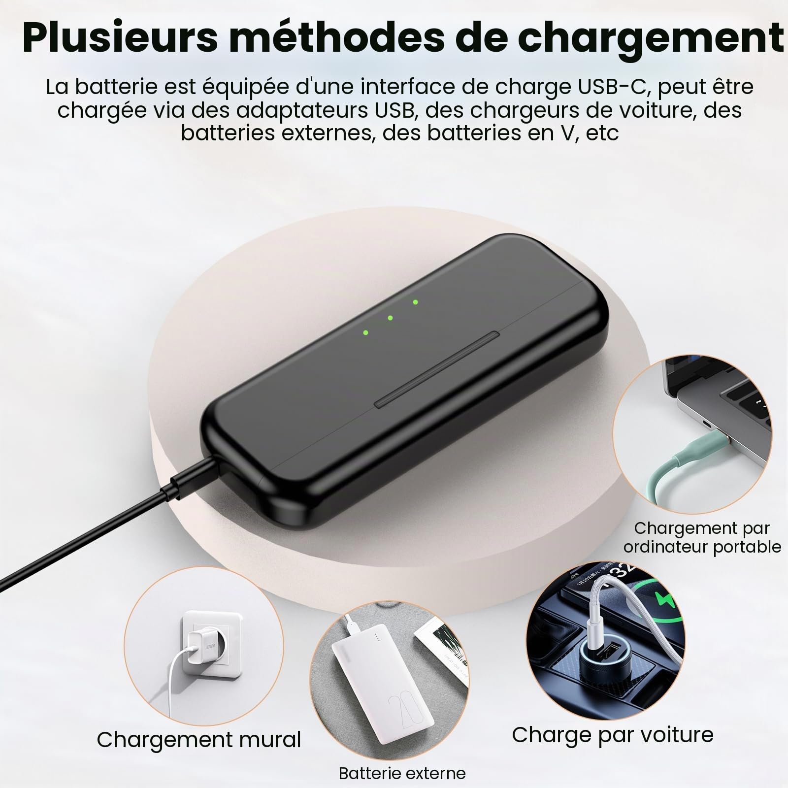 Lot de 3 batteries de rechange 2800 mAh compatibles avec les caméras DJI Osmo Action 6/5 Pro/4/3/Osmo 360 avec station de charge de batterie de type C à 3 canaux
