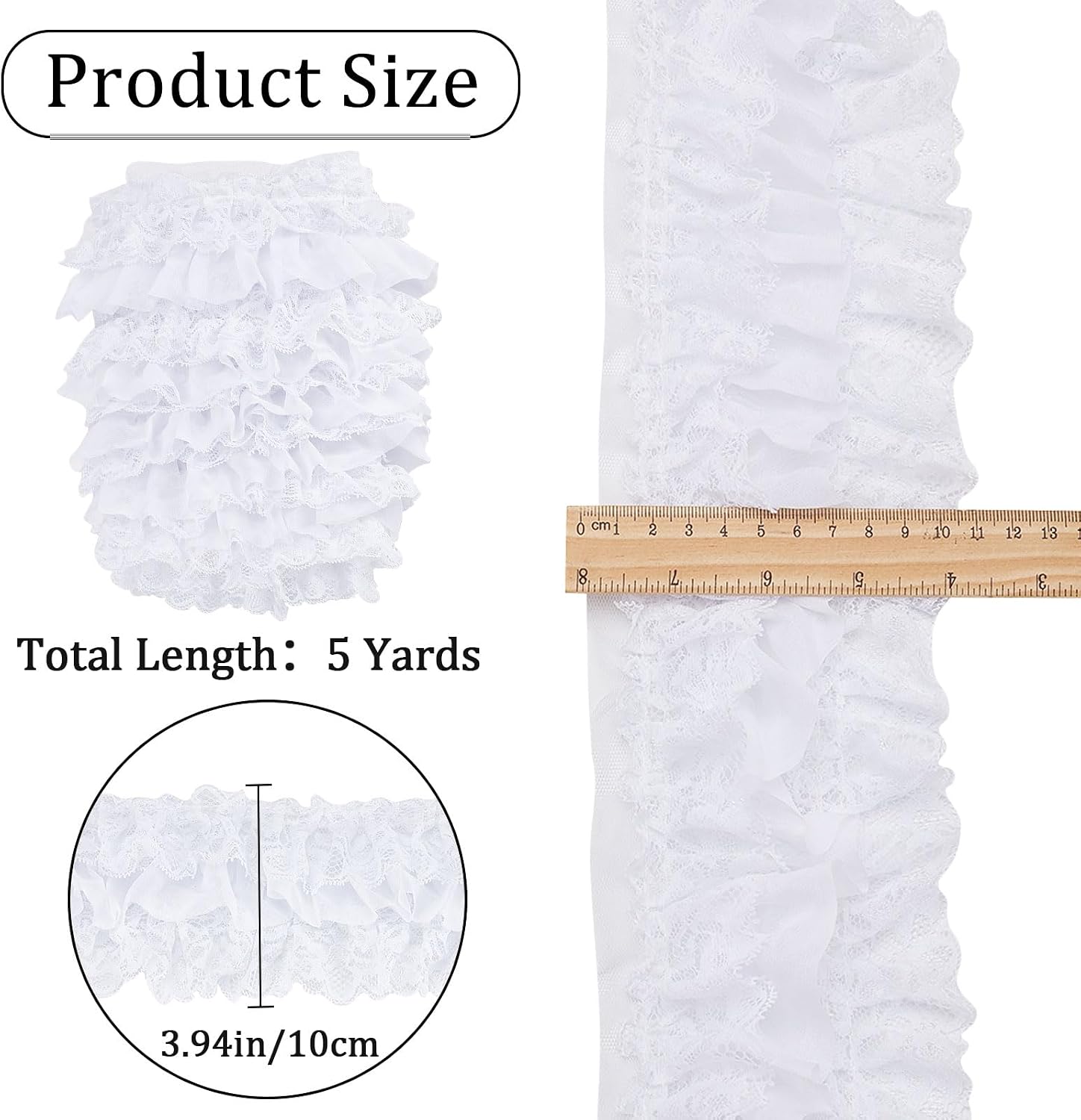 GORGECRAFT White 3-Layer Pleated Chiffon Lace Trim 4 Inch Width Ruffled Satin Organza Lace Fabric Frills Wide Mesh Tulle Woven Ruffle Fringe for Sewing Clothing Curtain Wedding Decor Dress Crafts DIY