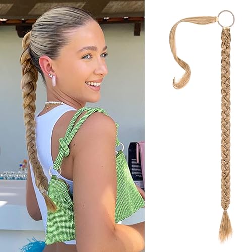 SEIKEA Extensión de cola de caballo de trenza larga mejorada con lazo elástico, lacio, elegante extensiones de cabello trenzado envolvente, cola de