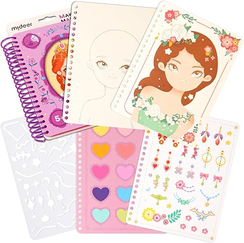 Miniatura 7 de Libro de dibujo de maquillaje 4 en 1 para niñas, lindas plantillas, calcomanías, álbumes de recortes, pintura, libro de actividades artísticas para