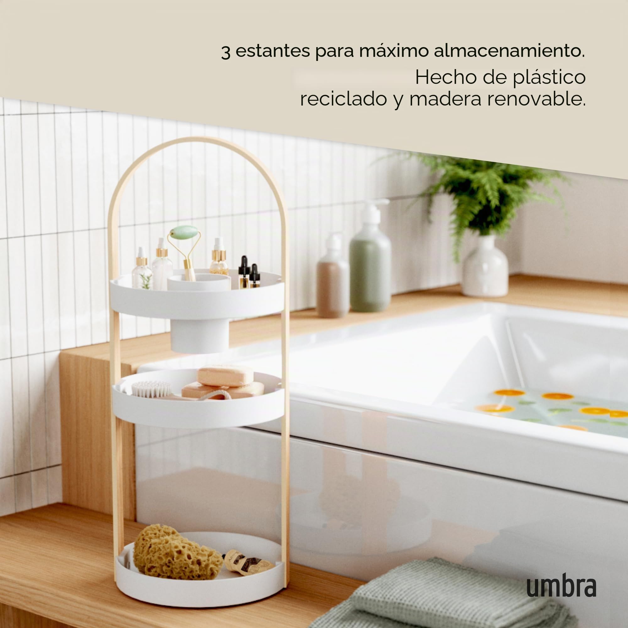 Umbra Bellwood Organizador de cosméticos, ABS, Blanco/Natural