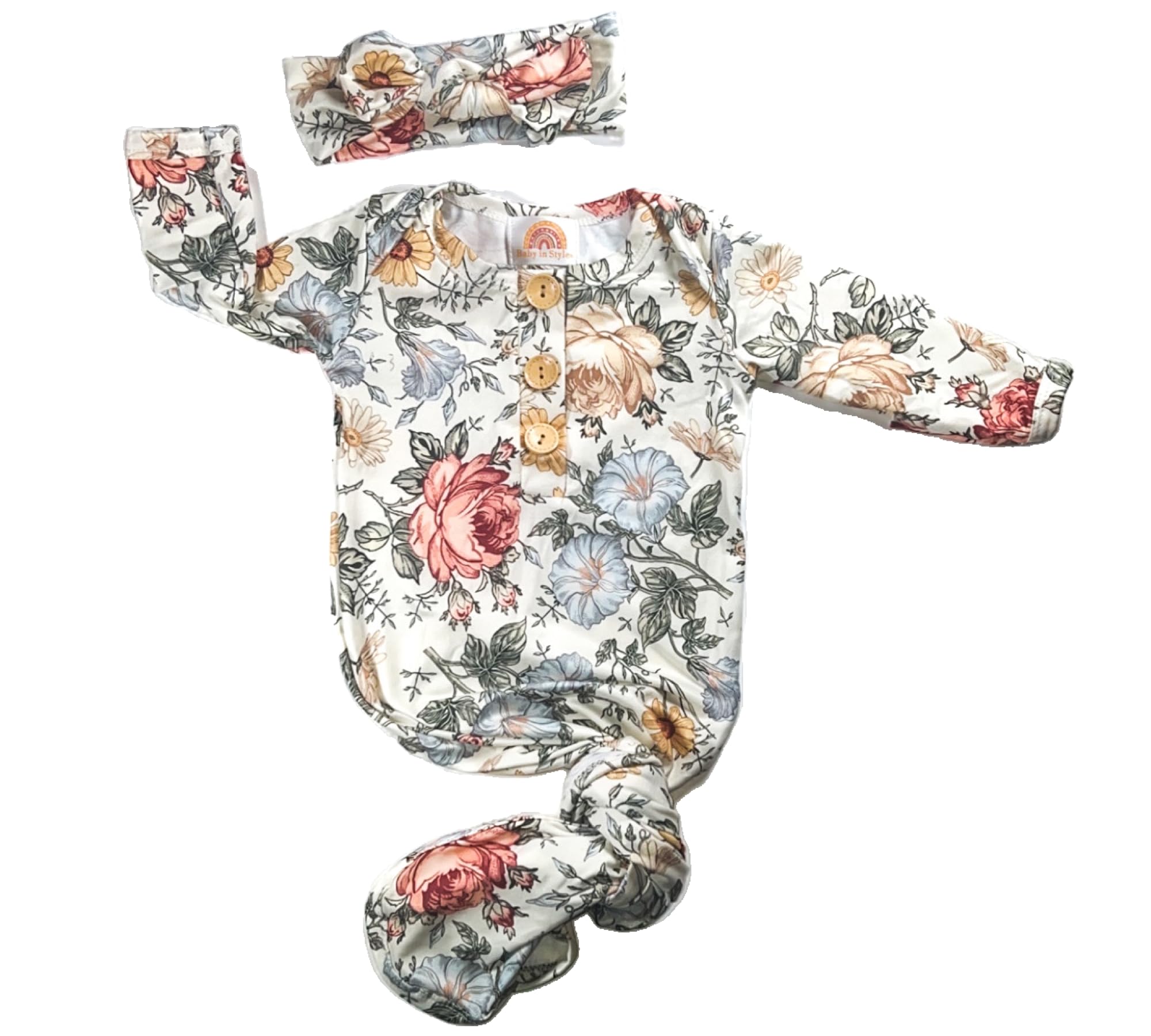 Baby in Styles Vintage flowers newborn knotted gown