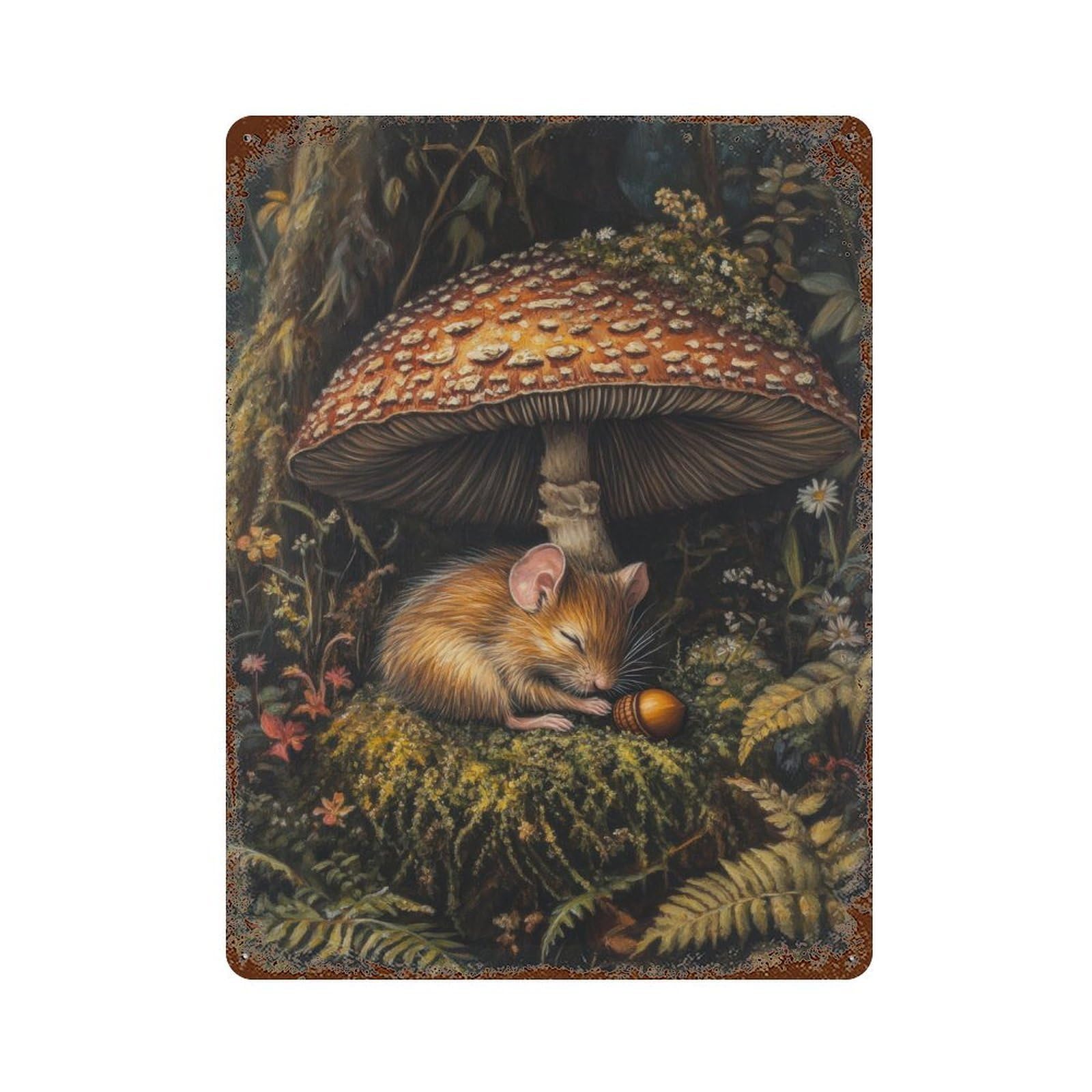 Dormouse And Mushroom Cottagecore Dark Academia Decor Antique Animal Illustration Woodland Rustic=1 Wall Decor Art Metal Tin Poster Modern Home Decor Art Home Bar Shop Decorations Vintage Sign 40x30c