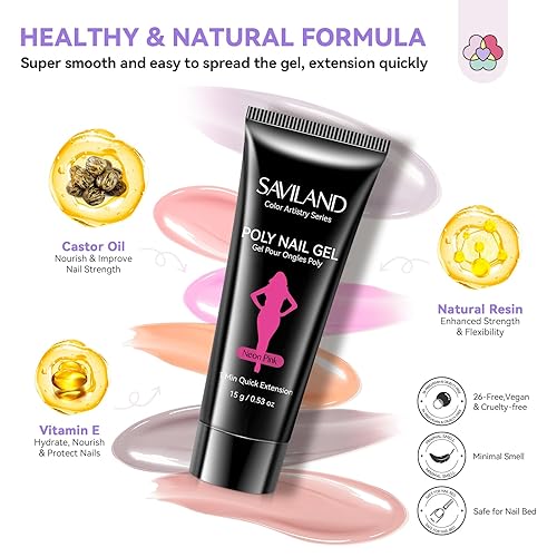 Miniatura 4 de Saviland Juego de uñas de gel de polietileno, kit de extensión de uñas de polietileno que brilla en la oscuridad, 12 colores de 0.53oz, kit de
