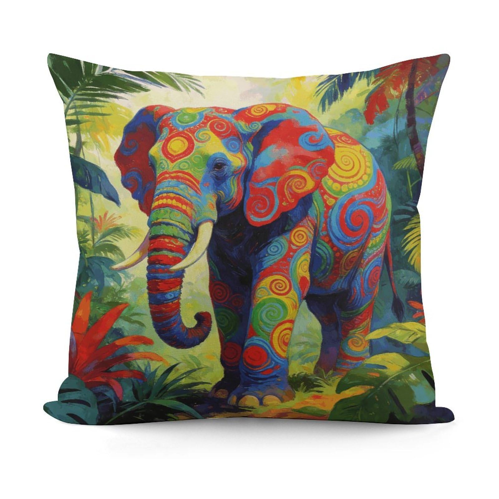 LZQPOEAS Colorful Elephant Throw Pillow Cover 18 X 18 in Cozy Couch Pillow Covers Farmhouse Throw Pillow Case Modern Square Pillowcase Home Decor Cushion Cover for Bedroom Living Room