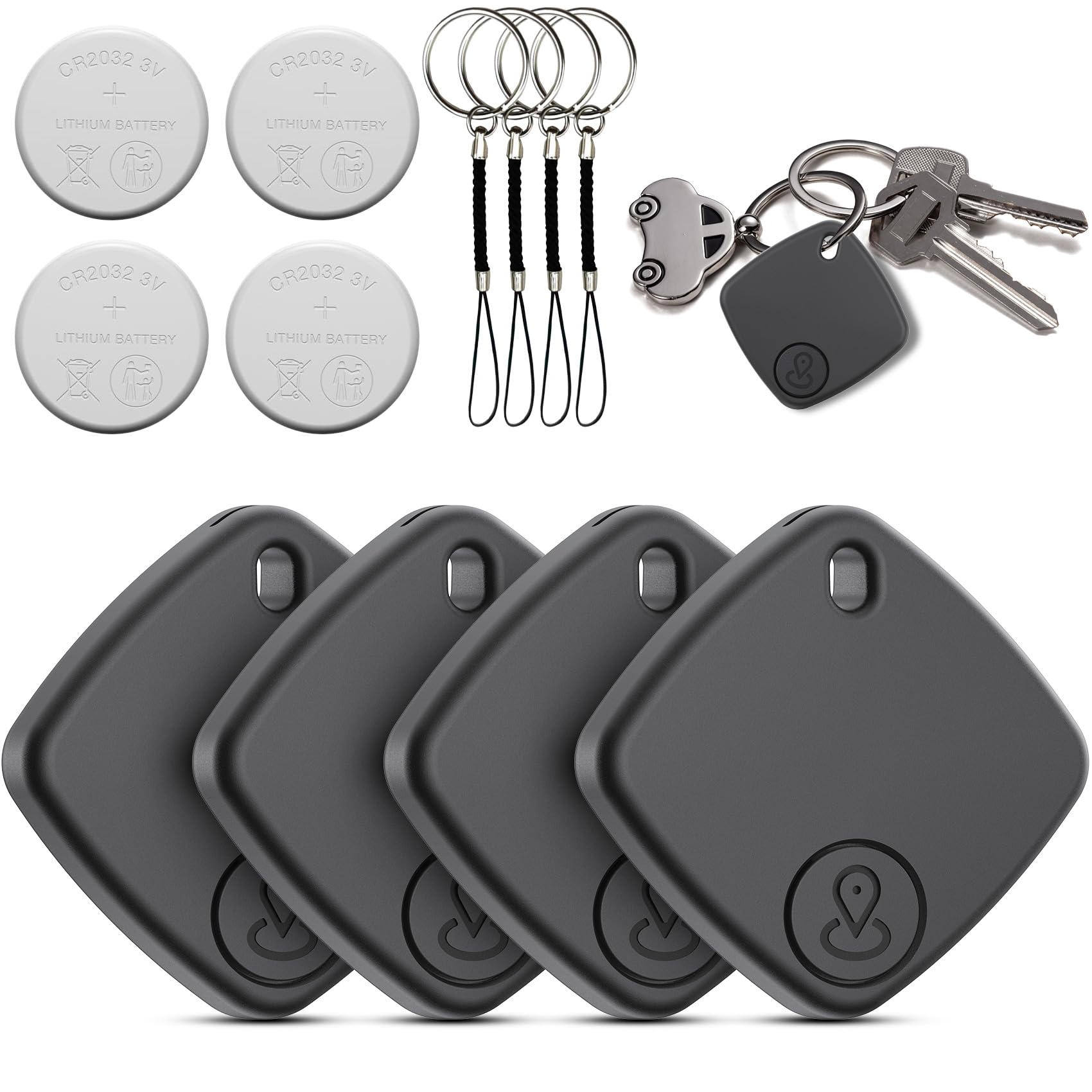 Smart Tag, 4 Pezzi Nero Smart Tracker Compatibile con Apple Dov'è (solo iOS), Bluetooth Localizzatore IP67 impermeabile, Air Tag Batteria Sostituibile per Chiavi/Bagagli/Valigie/Portafogli (nero)