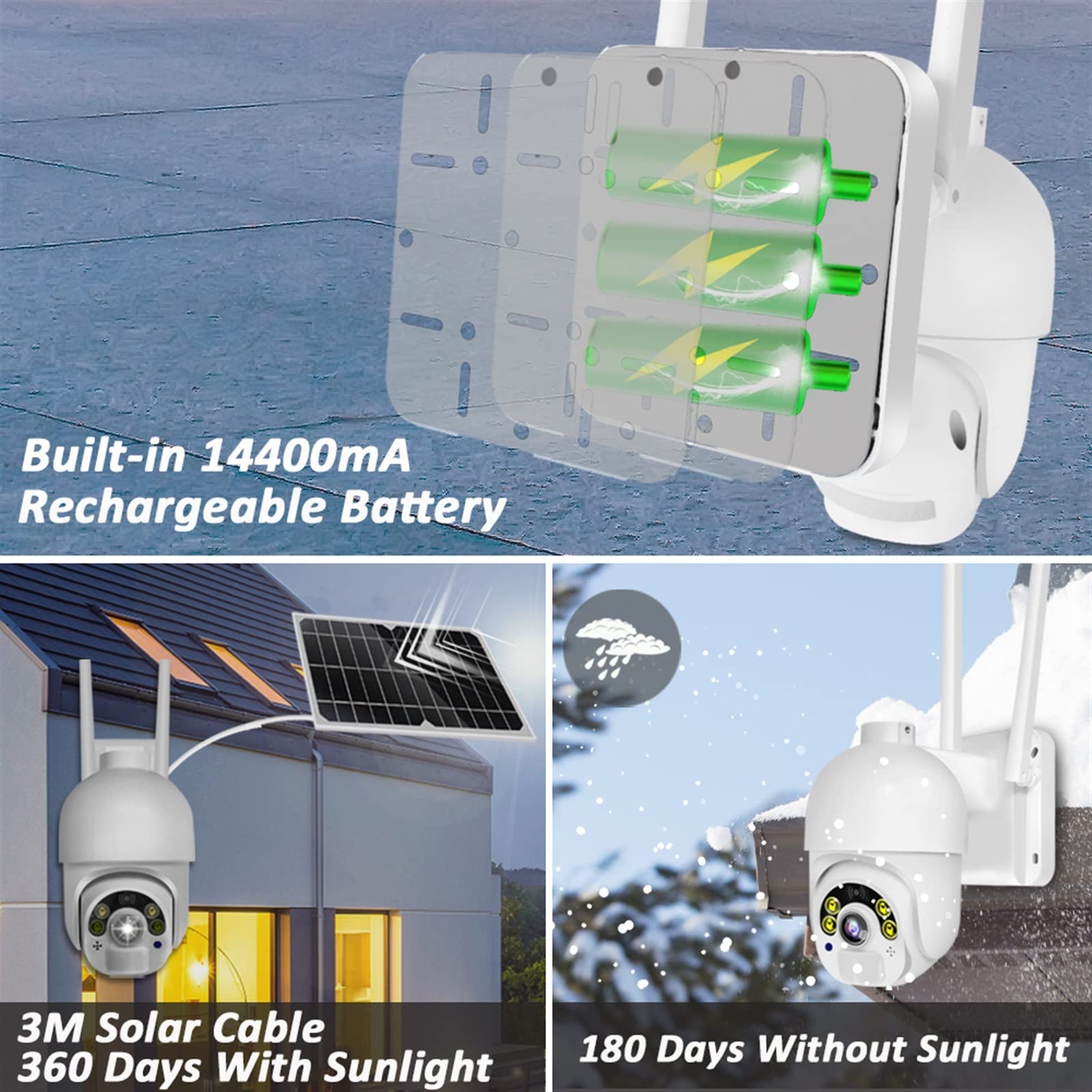 Kamera bezpieczeństwa na zewnątrz Zewnętrzna kamera 3G 4G wbudowana bateria 1080P słoneczna bezprzewodowa kamera IP PIR PIR Human Motion Speed ​​Dome kamera monitorująca(WIFI x Battery x 64G)