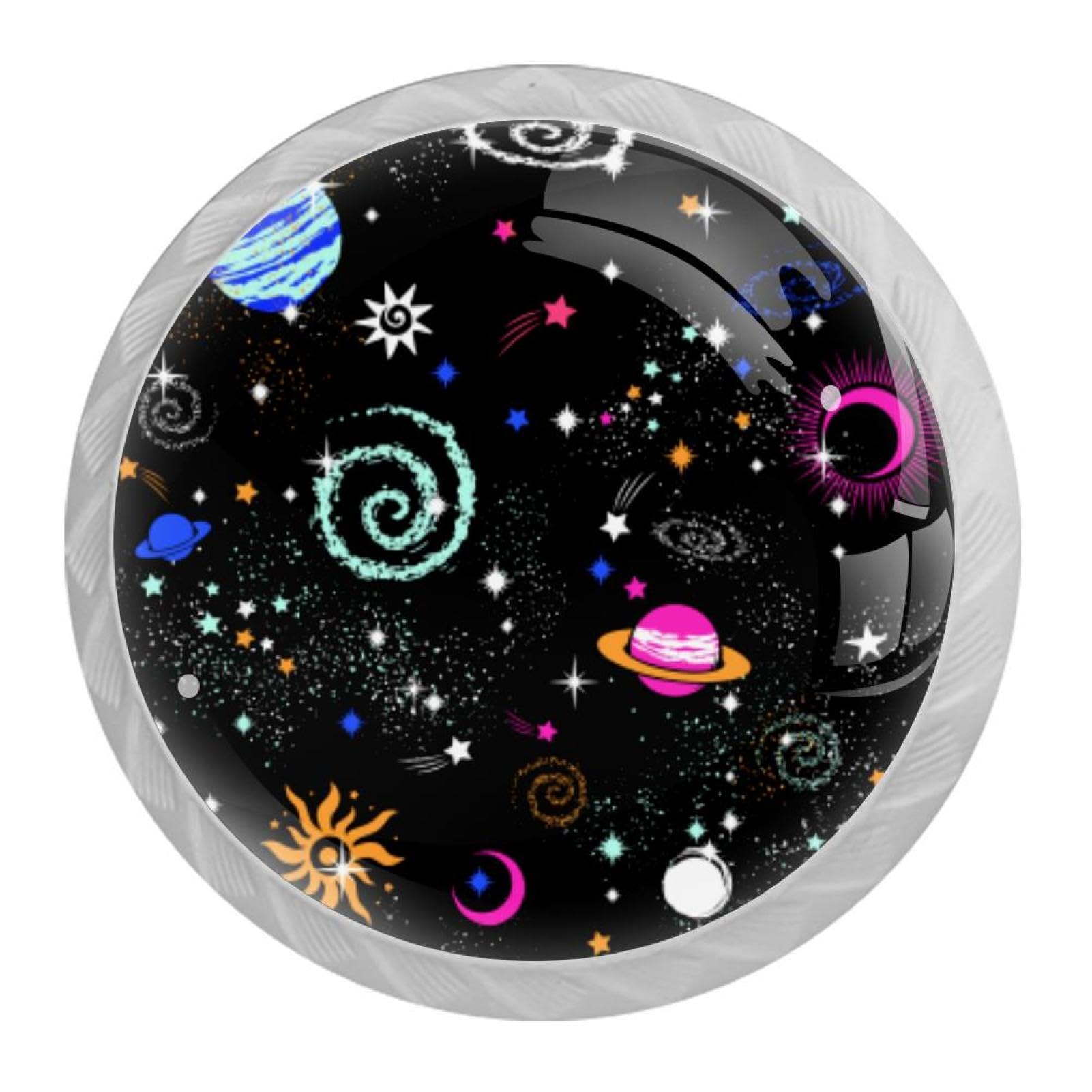 Tqmspg 4 Pieces Drawer Pulls Galaxy Planets Door Knobs Dresser Handles for Kitchen Wardrobe Cupboard Hardware Furniture