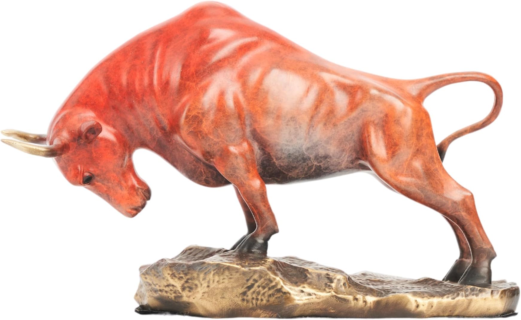Bronze Bull Sculpture - Pure Copper Charging Bull/Cow/Ox Figure and Statue Handmand Collectable Art Decor - Figurine for Office& Home Decorations and Gift (L:7.9in Orange)
