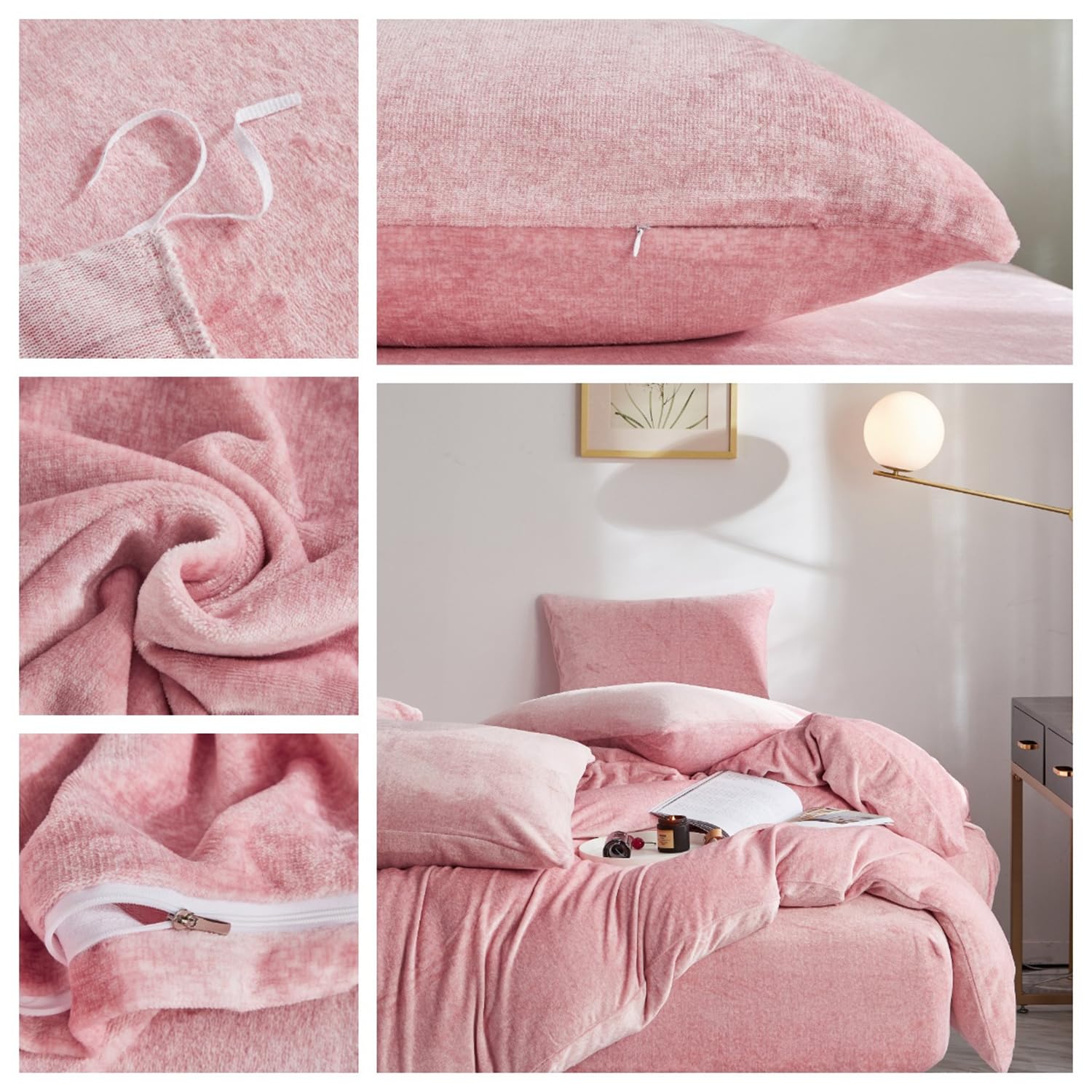 Set copripiumino in morbido velluto, rosa cipria, per letto queen size, autunno inverno, morbida e calda, per ragazze, rosa, 228,6 x 228,6 cm, lussuoso e accogliente pile felpato, set