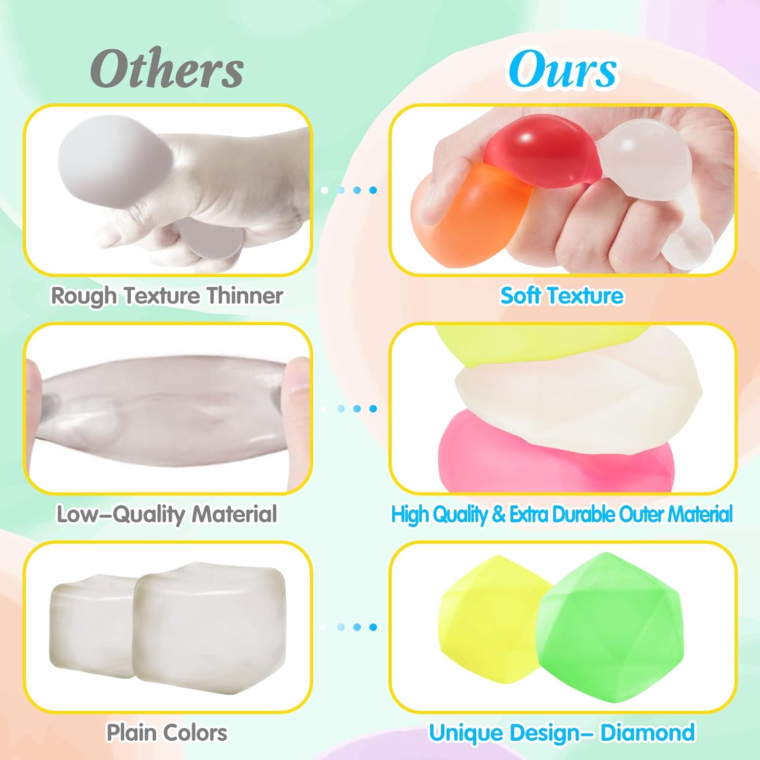 Fidget Ice Cube Stress Balls, 4Pcs Stress Balls for Kids, Fidget Toys Adults Stress Relief Squeeze Ball, Square Shape Hand Exercise Ball, Sensory Toys for Autistic (Gel Sugar Diamond 4pack)