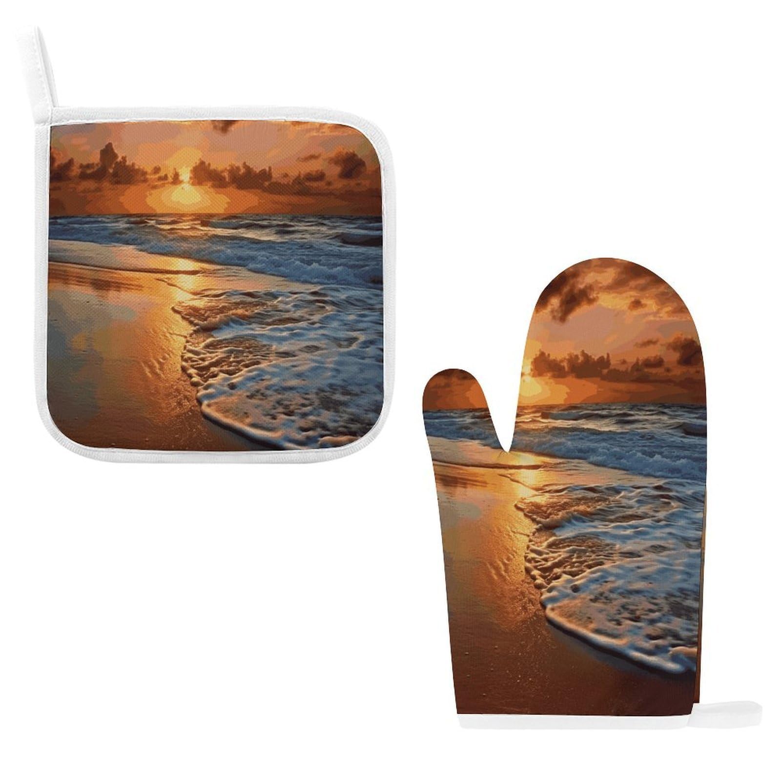 Fodpand Style Evening Beach Sea Water Oven Mitts And Pot Holders Sets