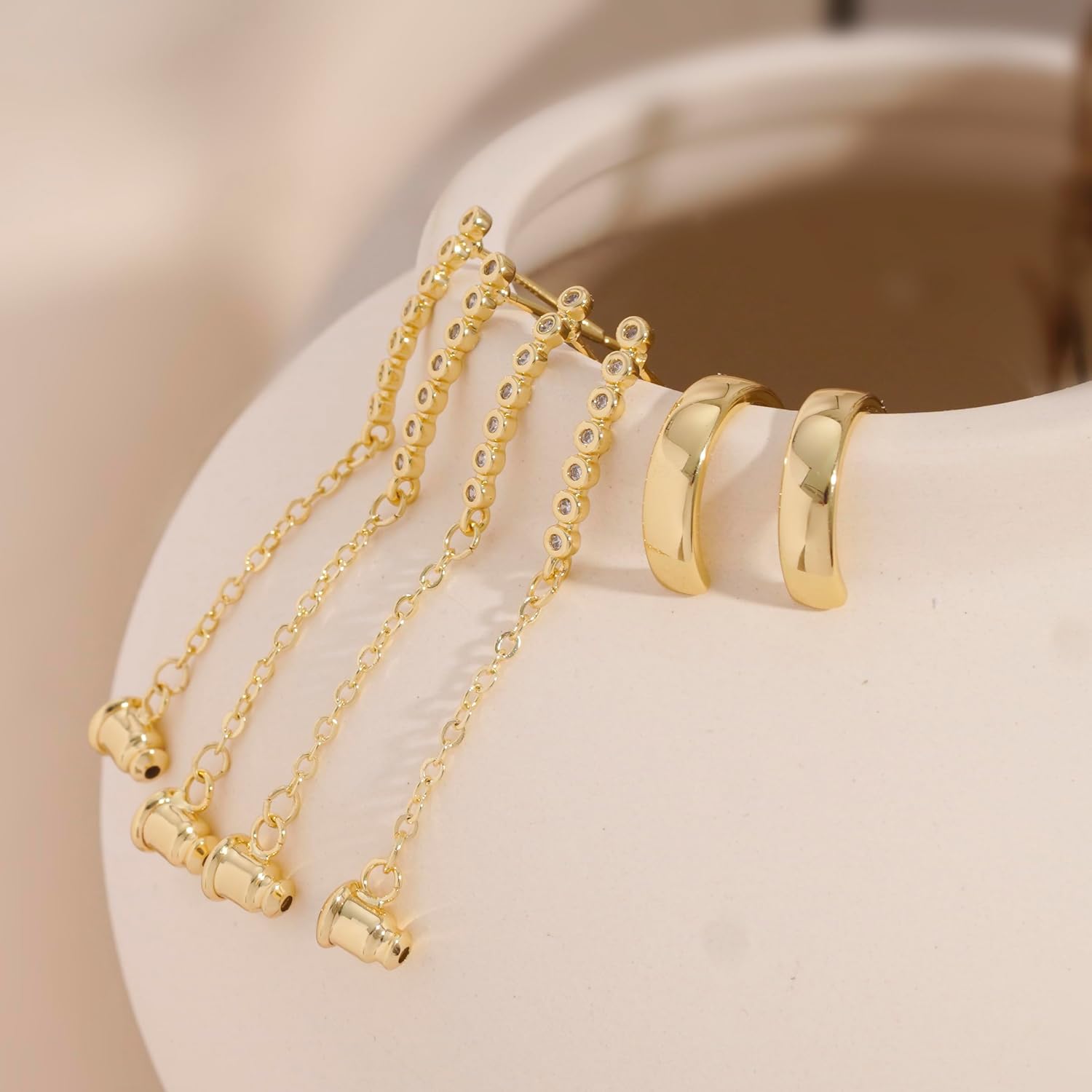 3 Pairs Gold Earrings for Women Trendy, 14K Gold Plated Hypoallergenic Chunky Cartilage Hoop Earring Set Dainty CZ Stud Earring Huggie Stacks Fashion Accessories Jewelry Valentines Day Gifts for Her - Image 6