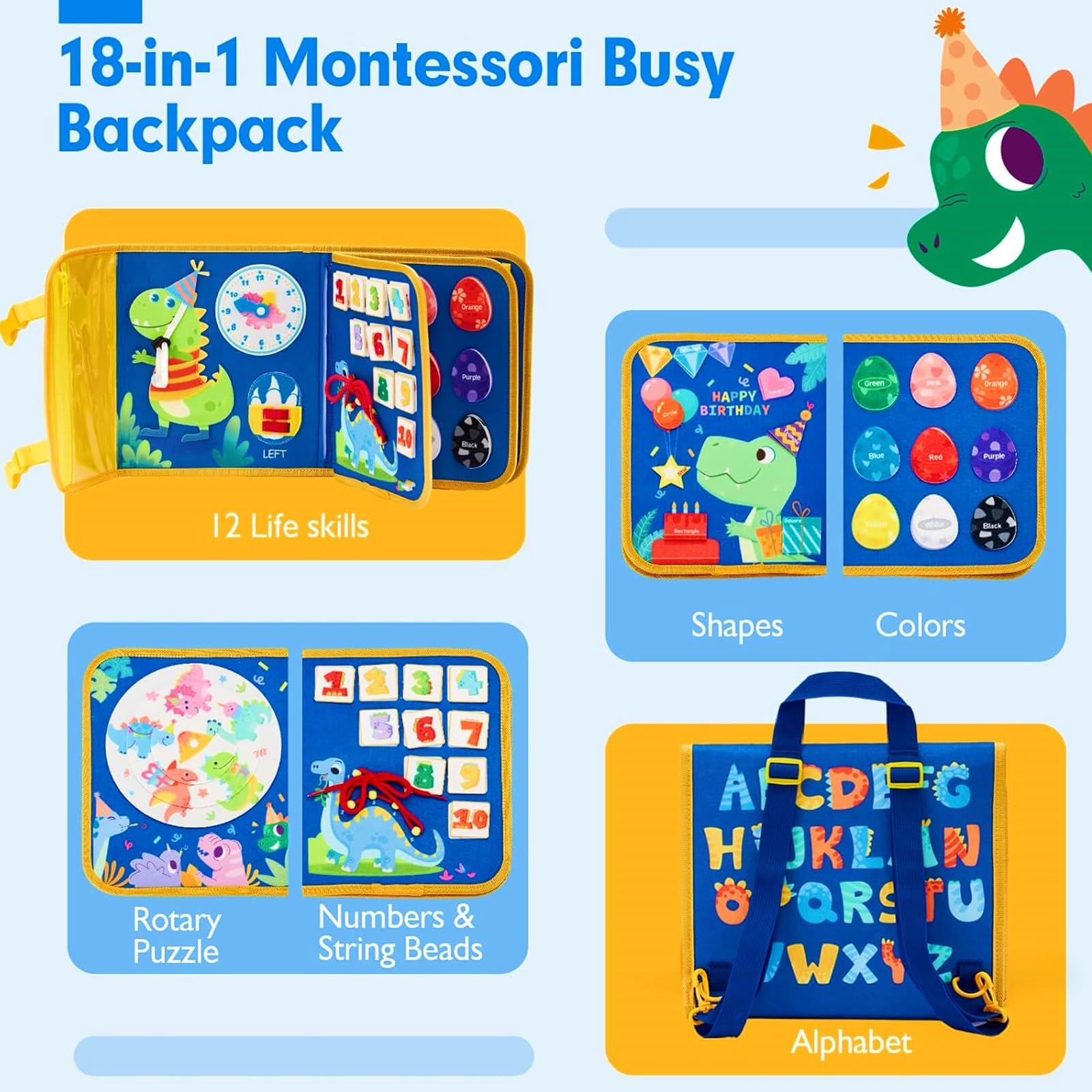 Tibatoes Montessori Busy Board, tavolo da gioco Montessori Tibatoes for bambini piccoli, for lunghi viaggi in auto e gite estive, senza schermi, senza crolli nervosi, solo gioco concentrato.(Style-m)