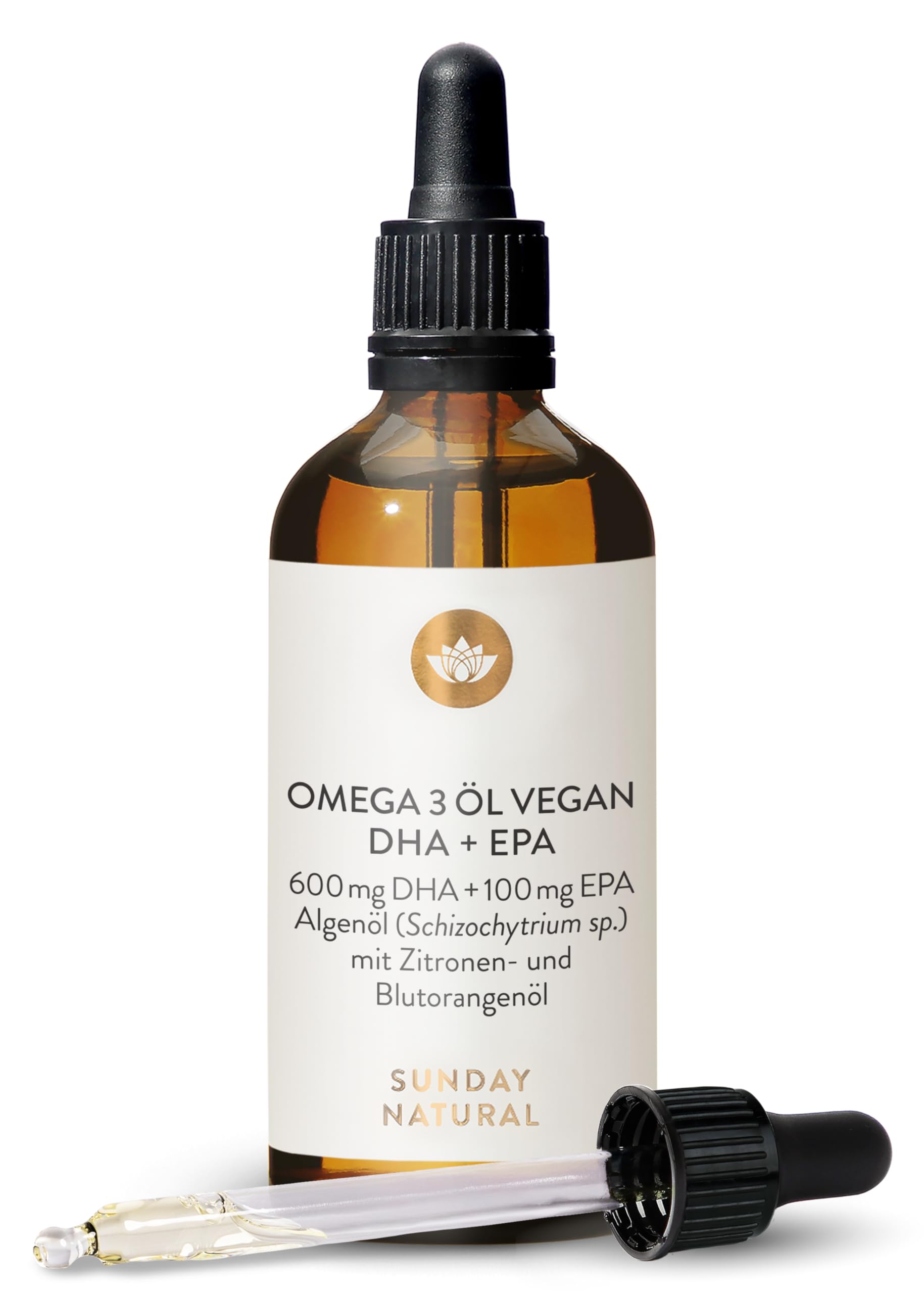 SUNDAY NATURAL DHA Omega 3 Vegan Öl – 1000mg Algenöl – Zitronen- & Blutorangengeschmack