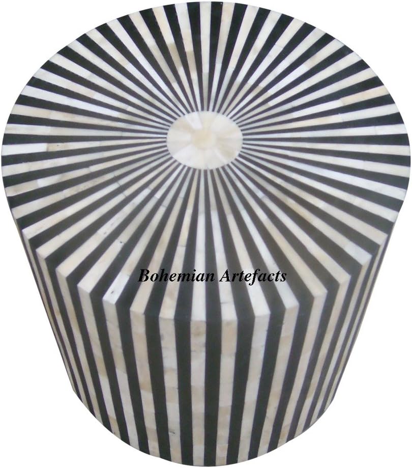 BOHEMIAN ARTEFACTS Bone Inlay Strip Design Side Table