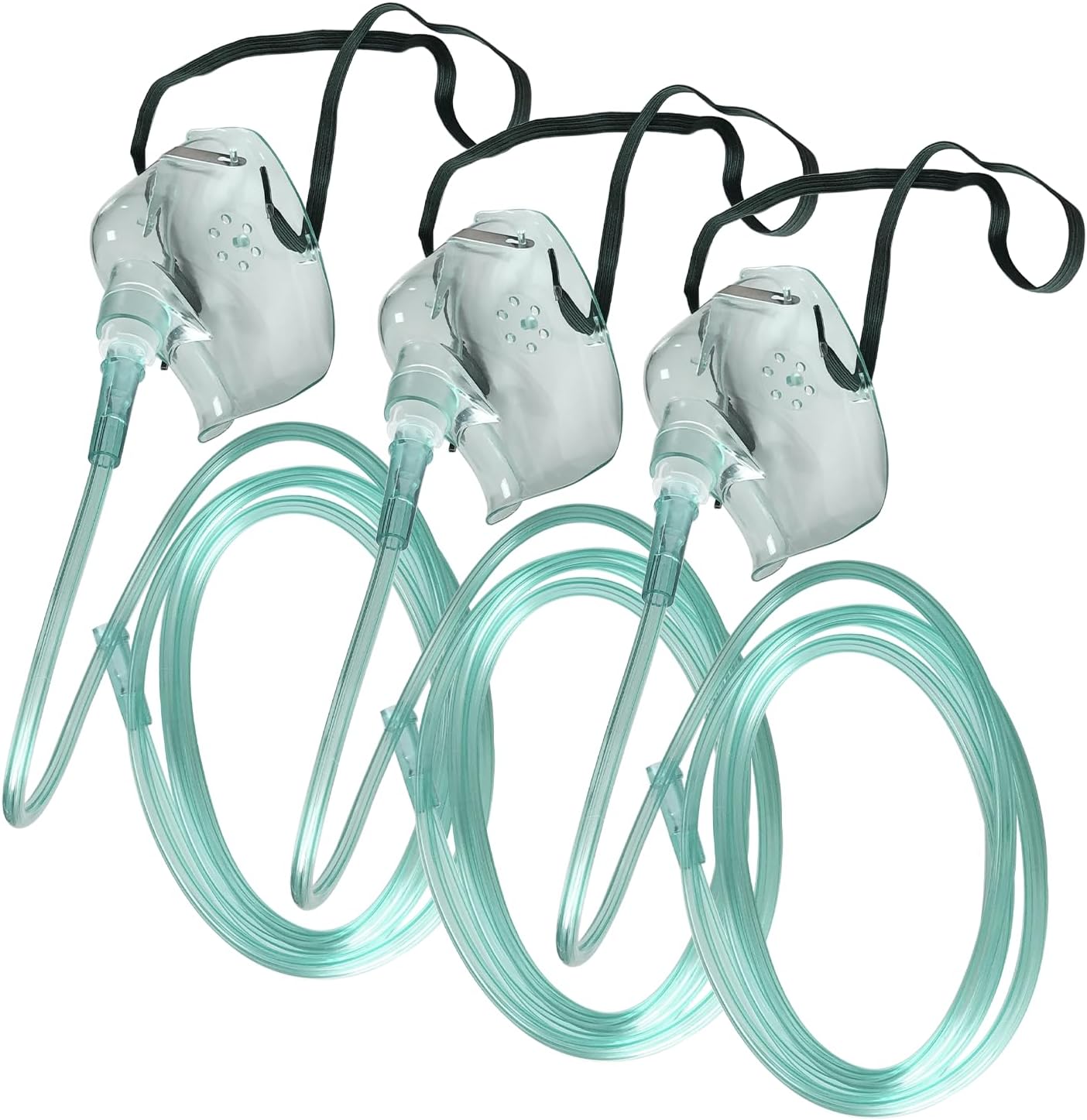 3 Pack Oxygen Mask for Face Adult with 7 Ft Tube, Oxygen Mask with Adjustable Elastic Strap,DEHP Free and Latex Free Material - Adult Standard L,Green