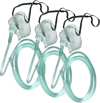 3 Pack Oxygen Mask for Face Adult with 7 Ft Tube, Oxygen Mask with Adjustable Elastic Strap,DEHP Free and Latex Free Material - Adult Standard L,Green