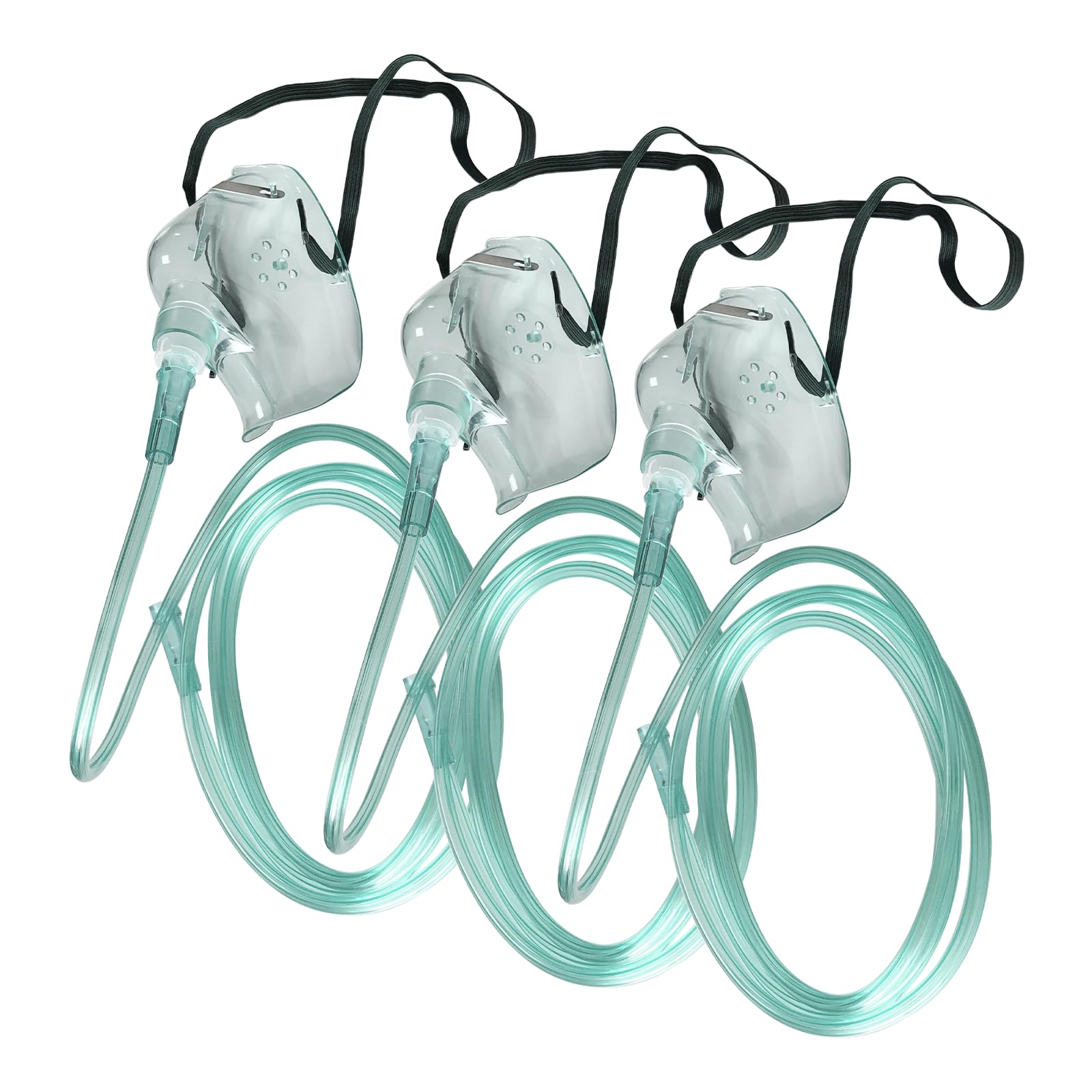 3 Pack Oxygen Mask for Face Adult with 7 Ft Tube, Oxygen Mask with Adjustable Elastic Strap,DEHP Free and Latex Free Material - Adult Standard L,Green