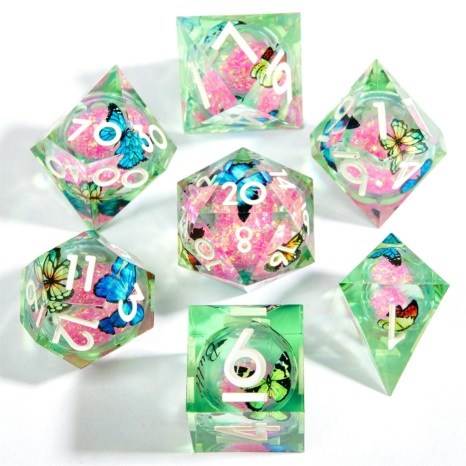 ORUZA 7 PCS Liquid Core DND Dice Resin Sharp Edge Dice Polyhedral D&D Dice Set for Dungeons and Dragons RPG MTG Table Games
