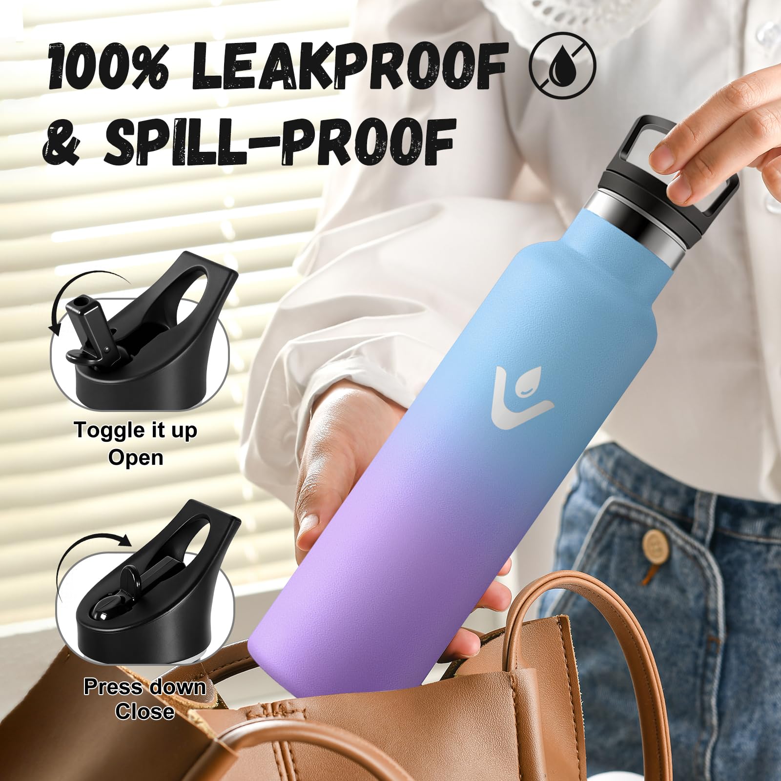 JAPORIA Borraccia Acciaio Inox 750ml, Termos con Cannuccia, a prova di perdite, Riutilizzabile, senza BPA, per Viaggio, Campeggio, Gimnasio